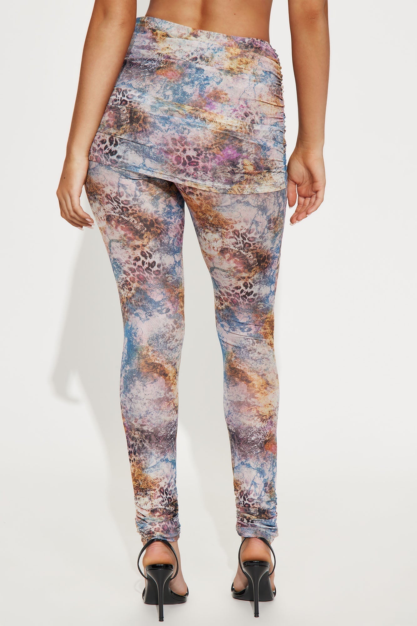 Concrete Jungle Leopard Print Fold Over Stacked Mesh Legging - Purple/combo
