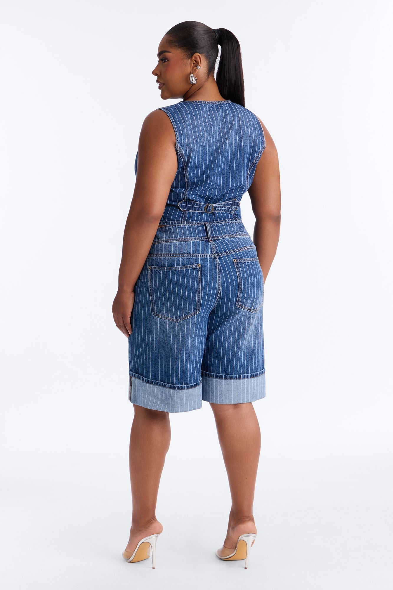 Legendary Striped Cuffed Denim Jorts - Dark Wash