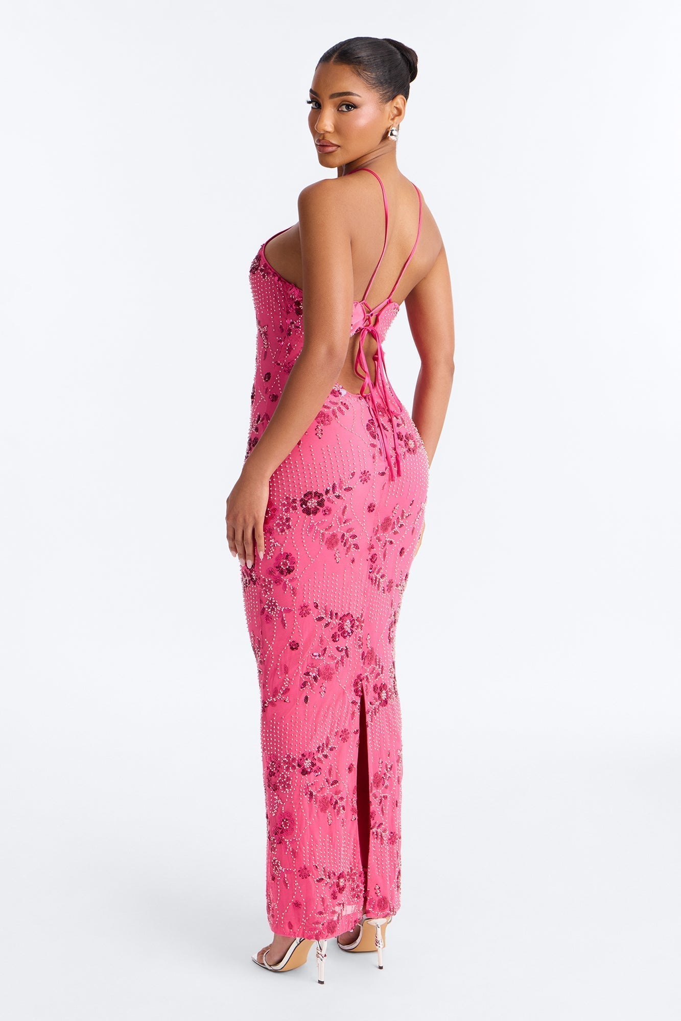 Josephine Embellished Mesh Maxi Dress - Hot Pink