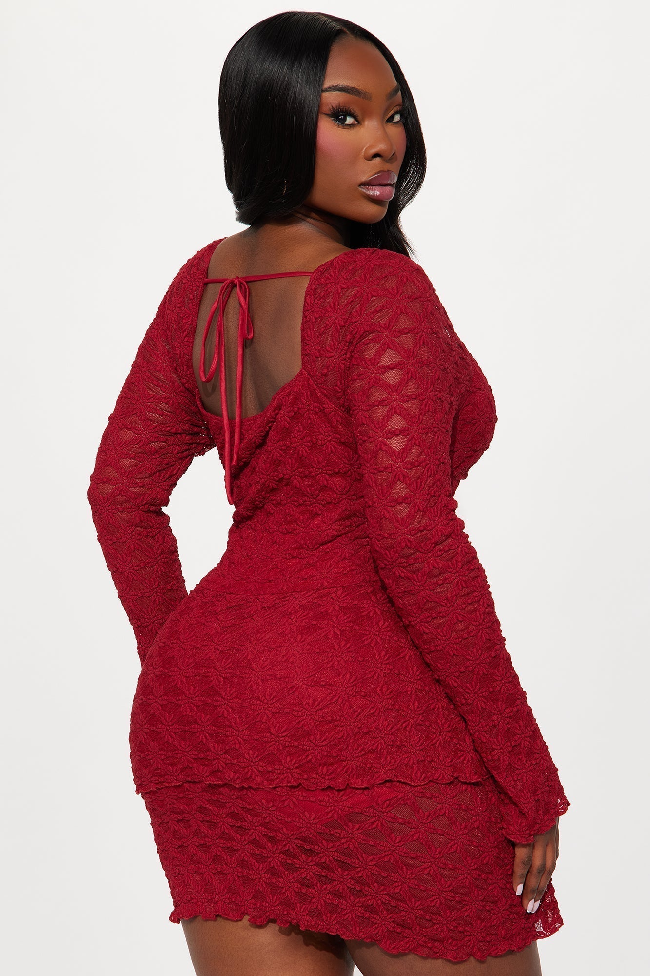 Dusk to Dawn Lace Mini Dress - Burgundy
