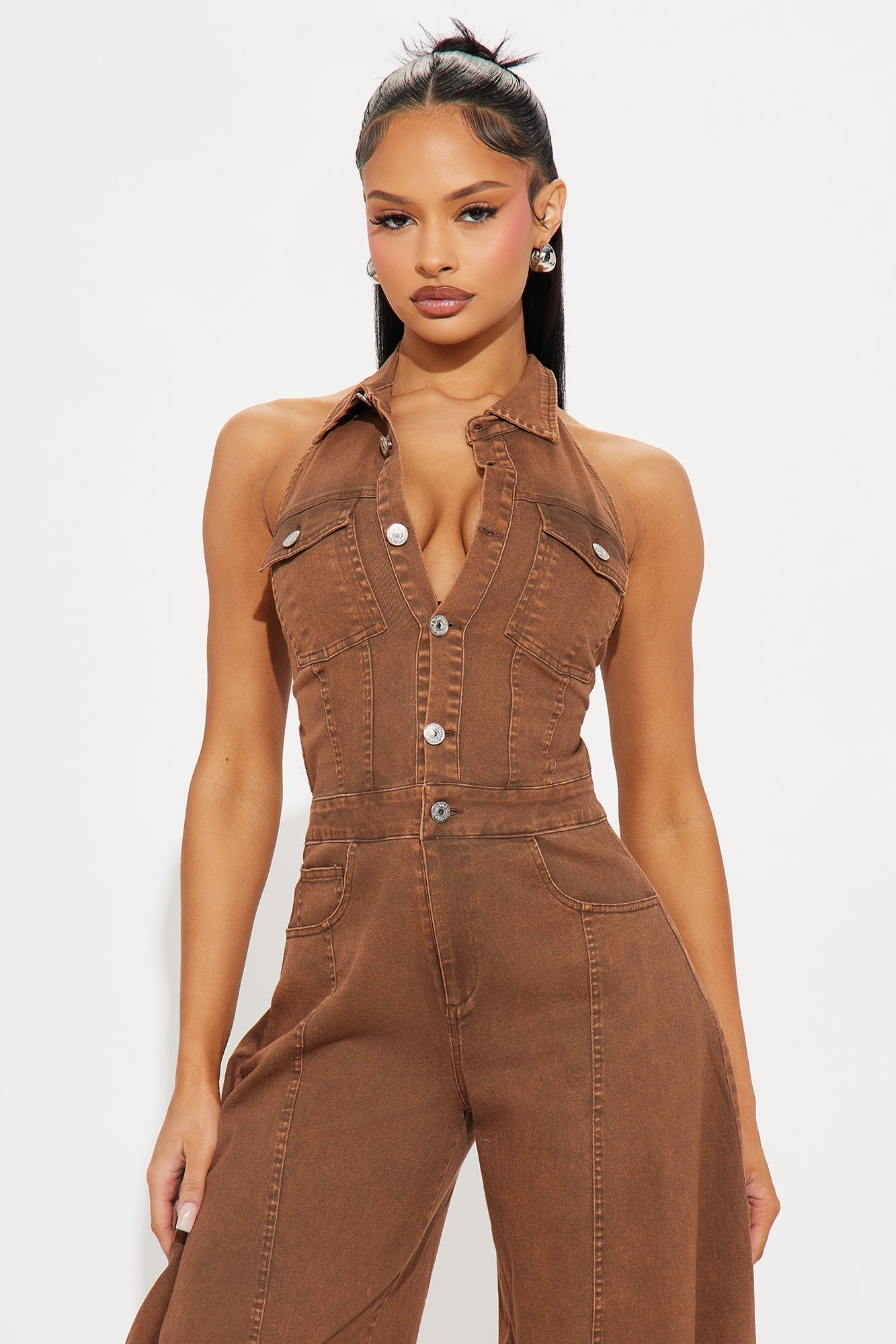Downtown Girl Balloon Jumpsuit - Chocolate