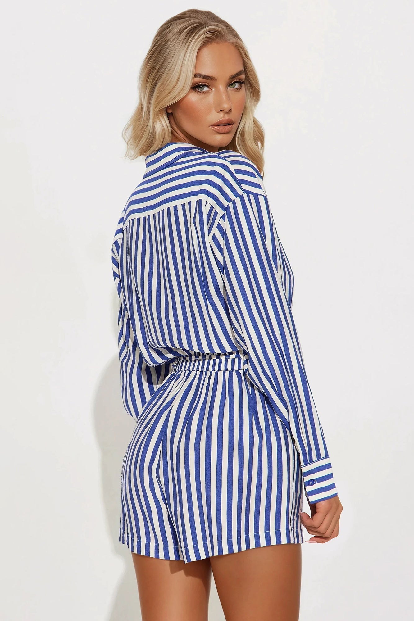 Callie Striped Romper - White/Blue