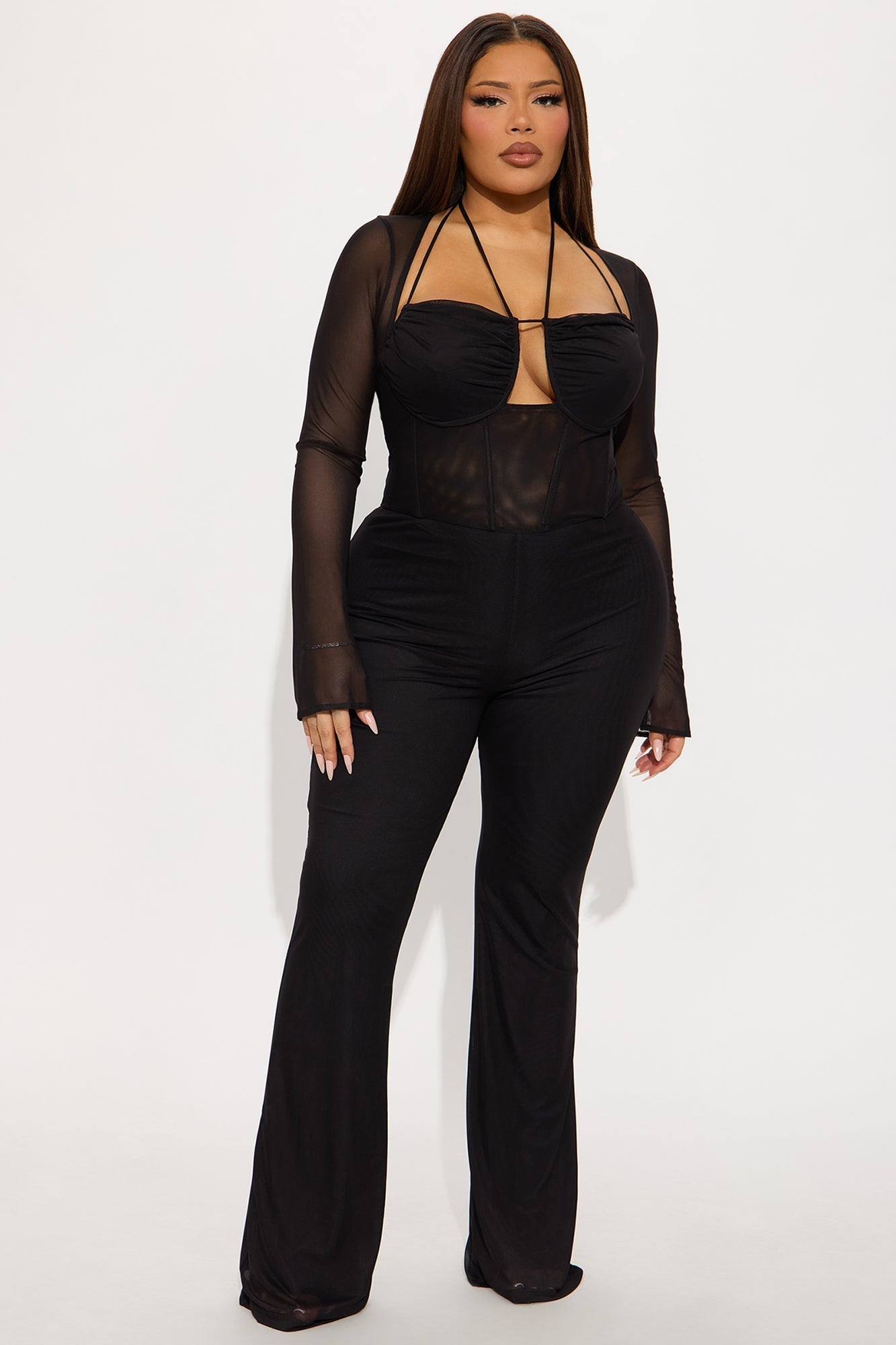 Melanie Mesh Corset Jumpsuit - Black