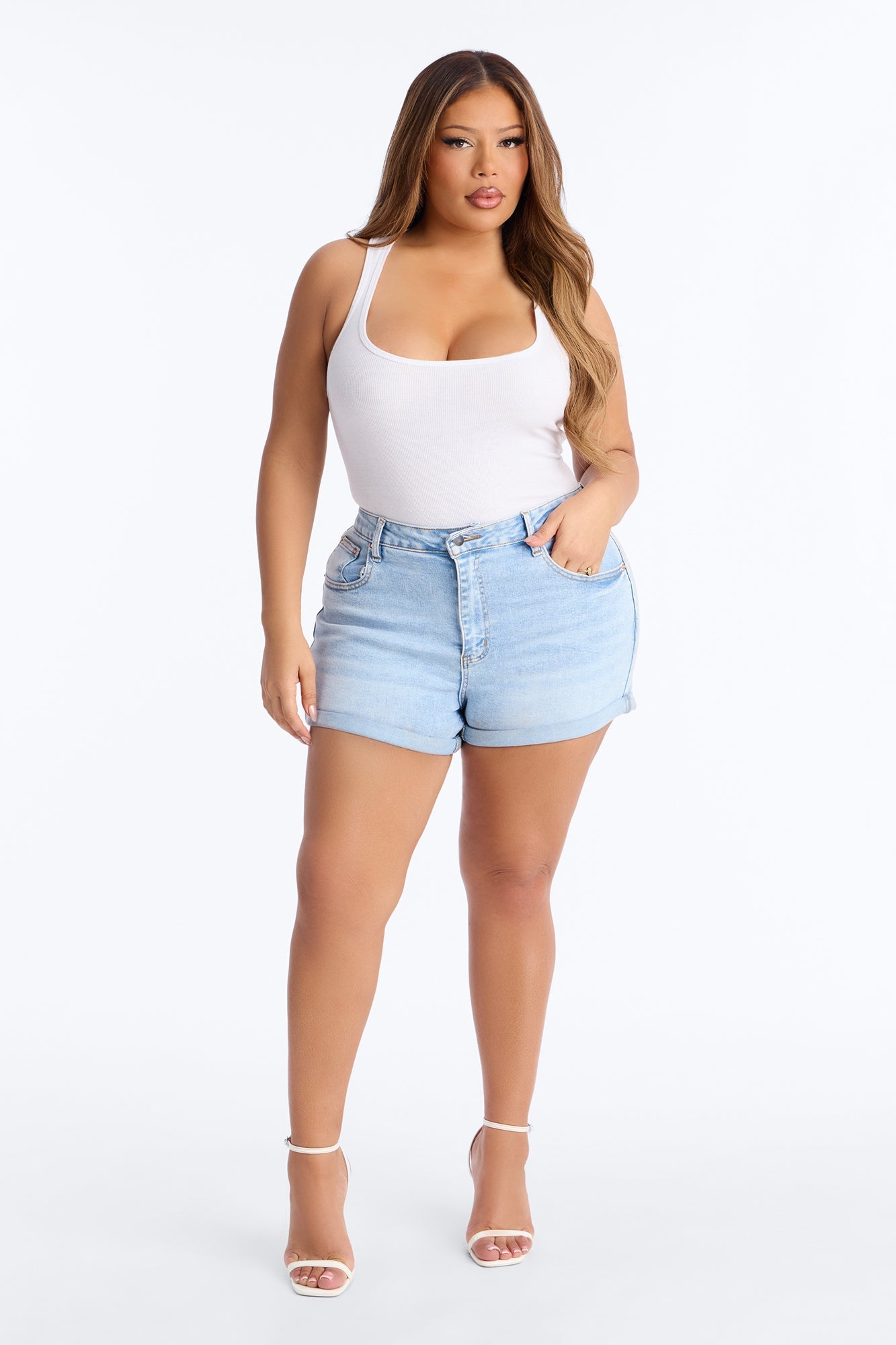 Rockaway Rolled Cuff Stretch Denim Shorts - Light Wash