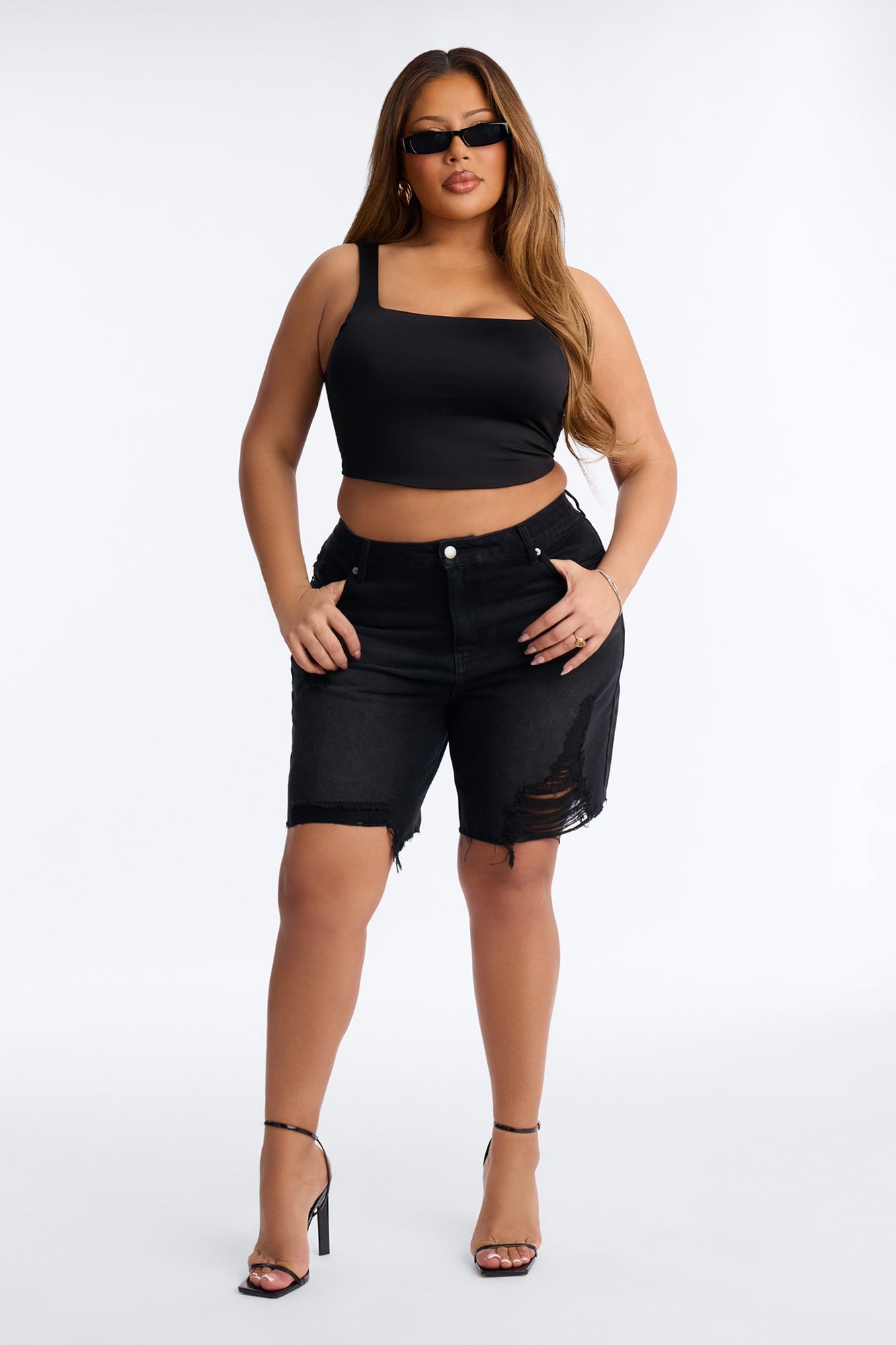 Wild And Free Non Stretch Denim Bermuda Shorts - Black