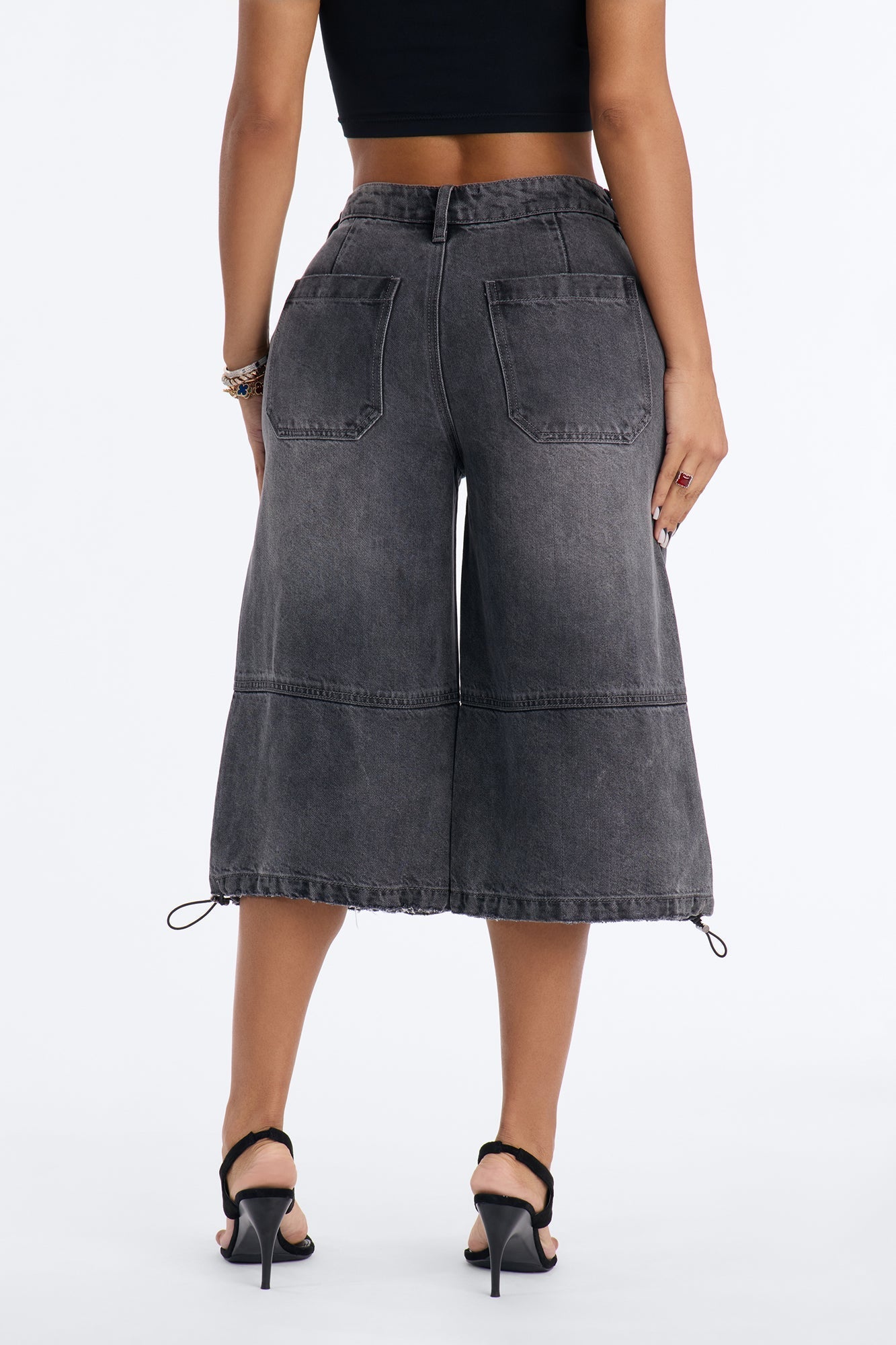 Chelsea Drapey Denim Jorts - Grey
