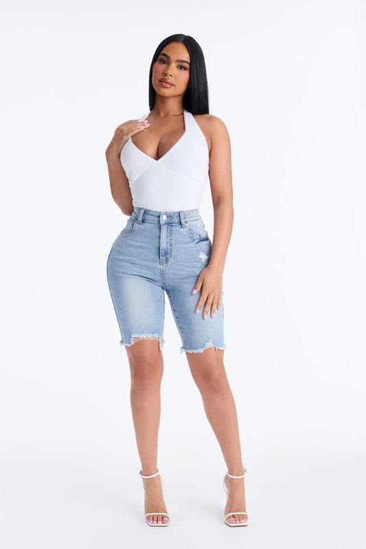 Long Weekend Stretch Bermuda Denim Shorts - Light Wash