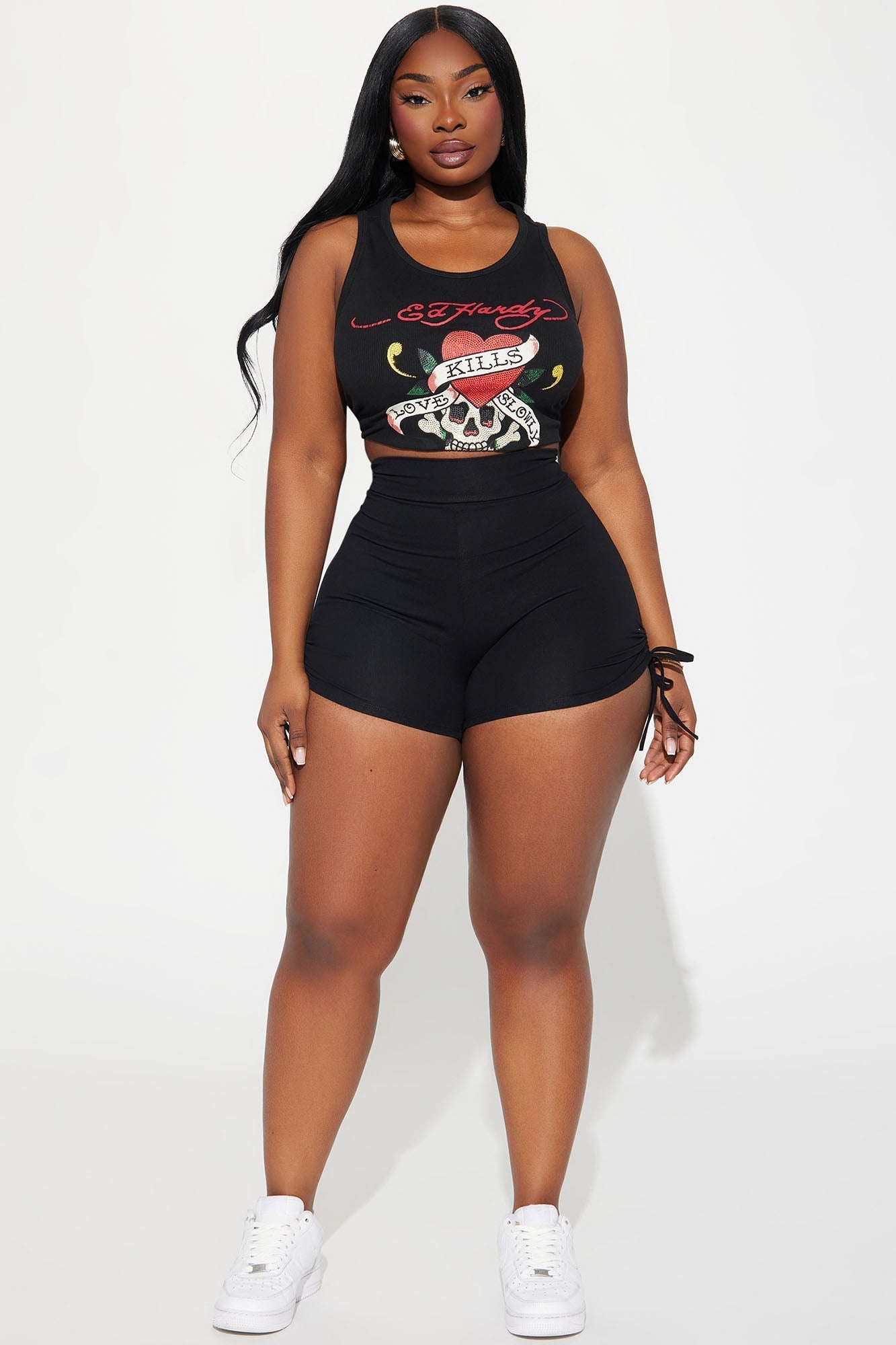 Melanie Ruched Biker Shorts - Black