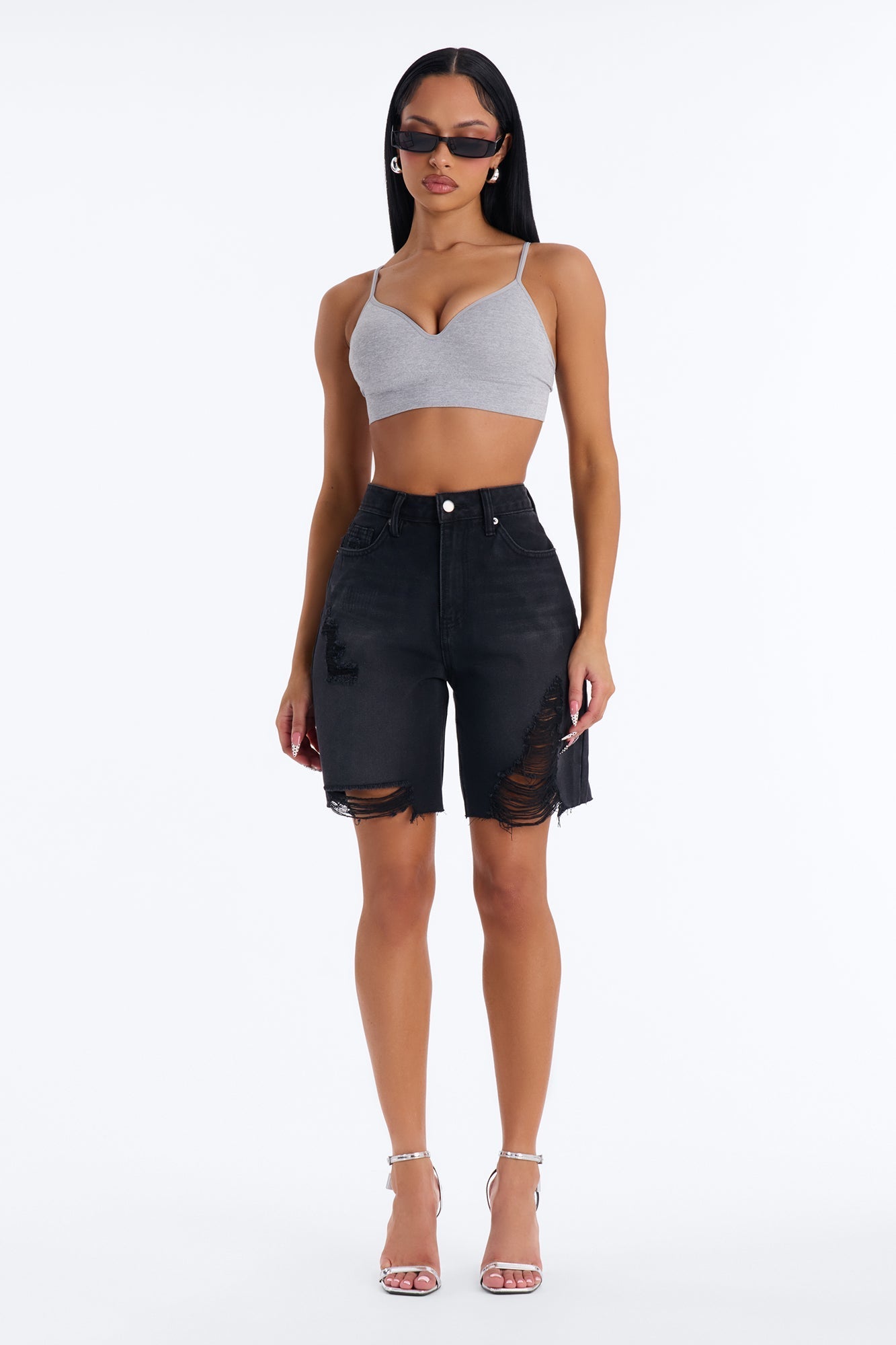 Wild And Free Non Stretch Denim Bermuda Shorts - Black