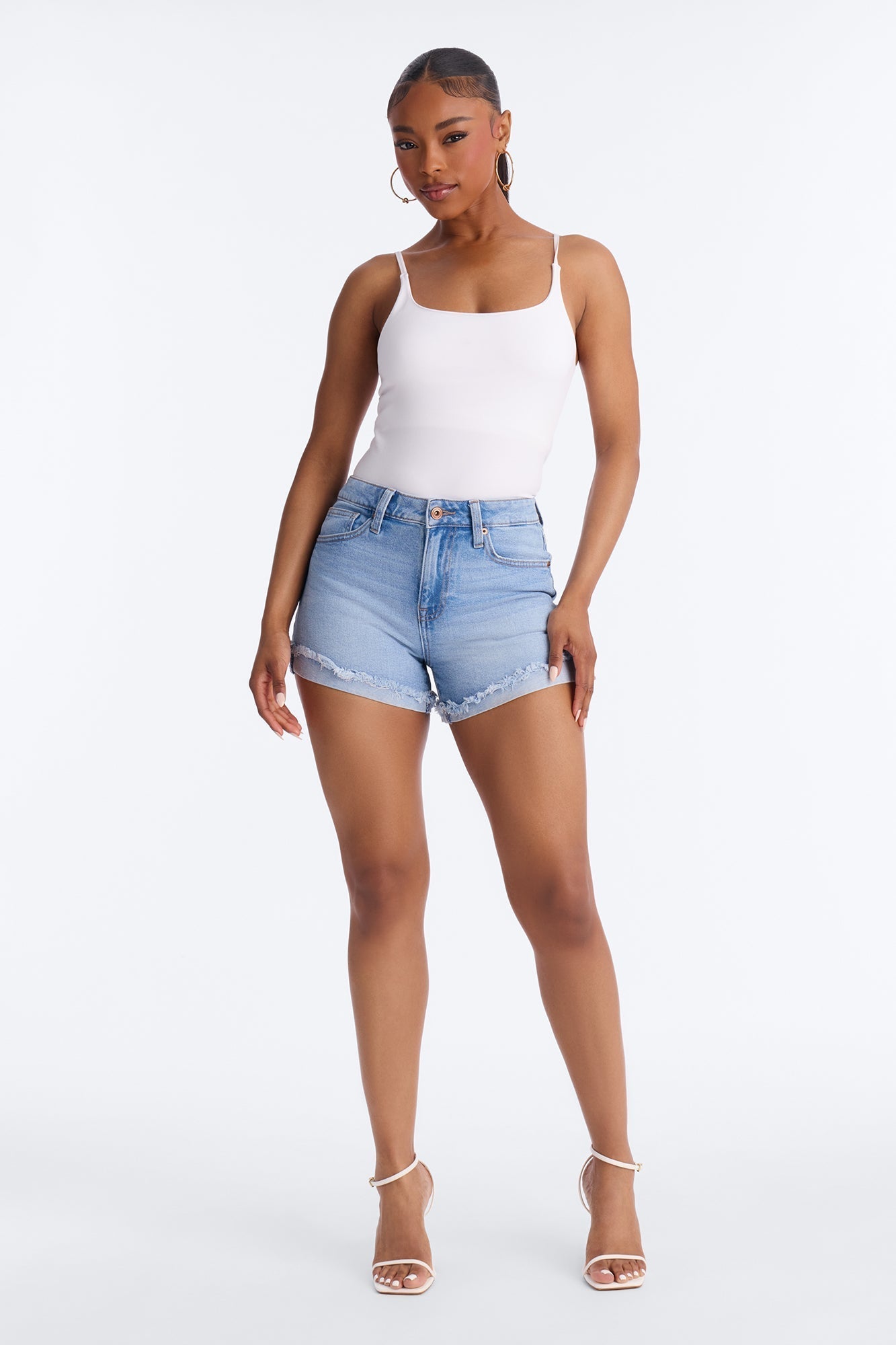 Cabo Curvy Cuffed Denim Shorts - Medium Wash