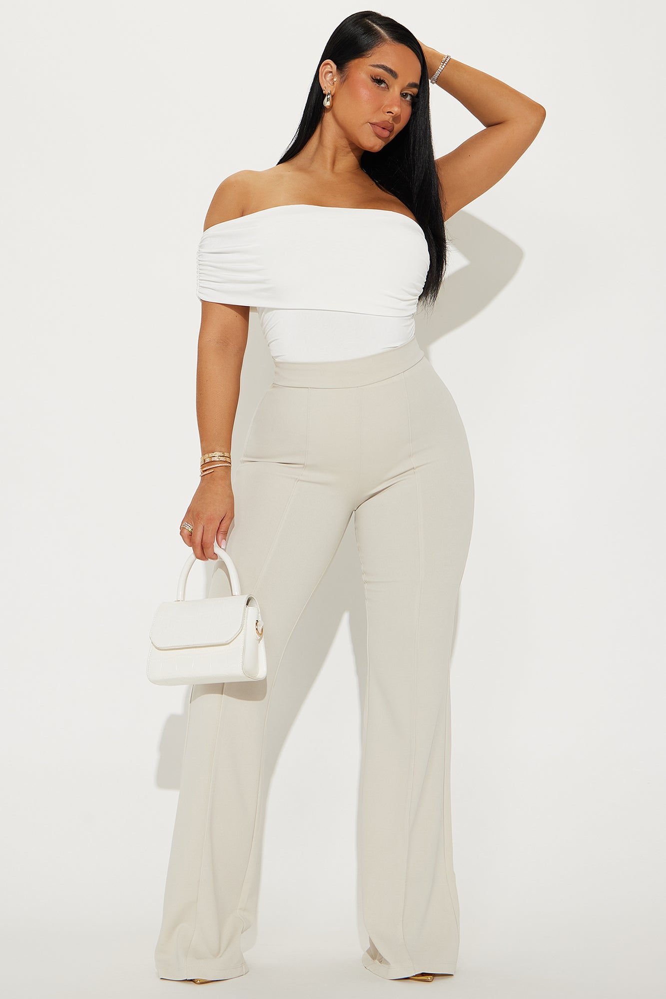 Reese Off Shoulder Ruched Bodysuit - Ivory