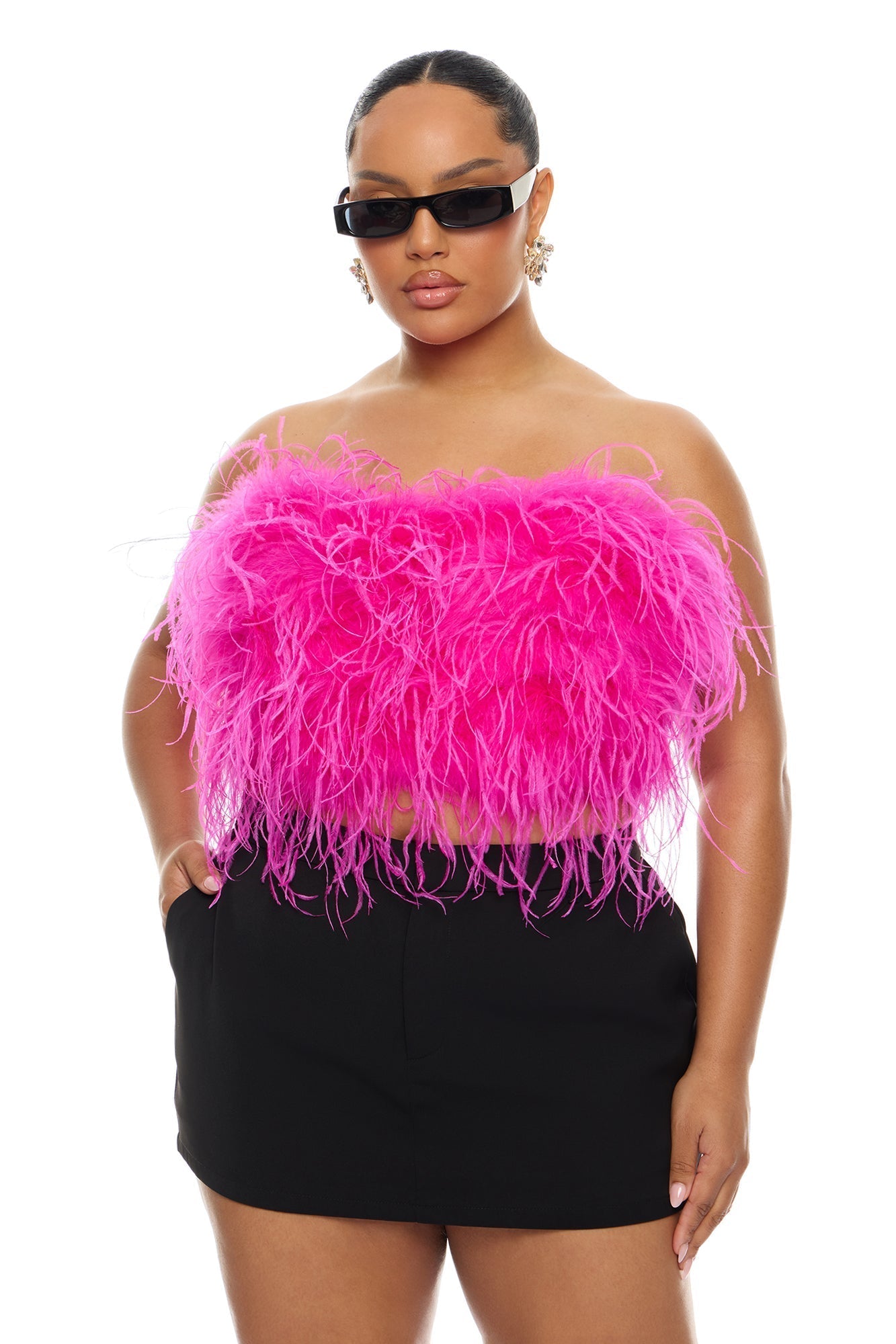 Asalia Feathered Top - Hot Pink
