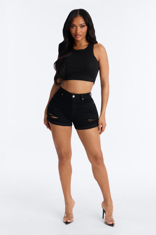 Seacliff High Rise Stretch Denim Shorts - Black