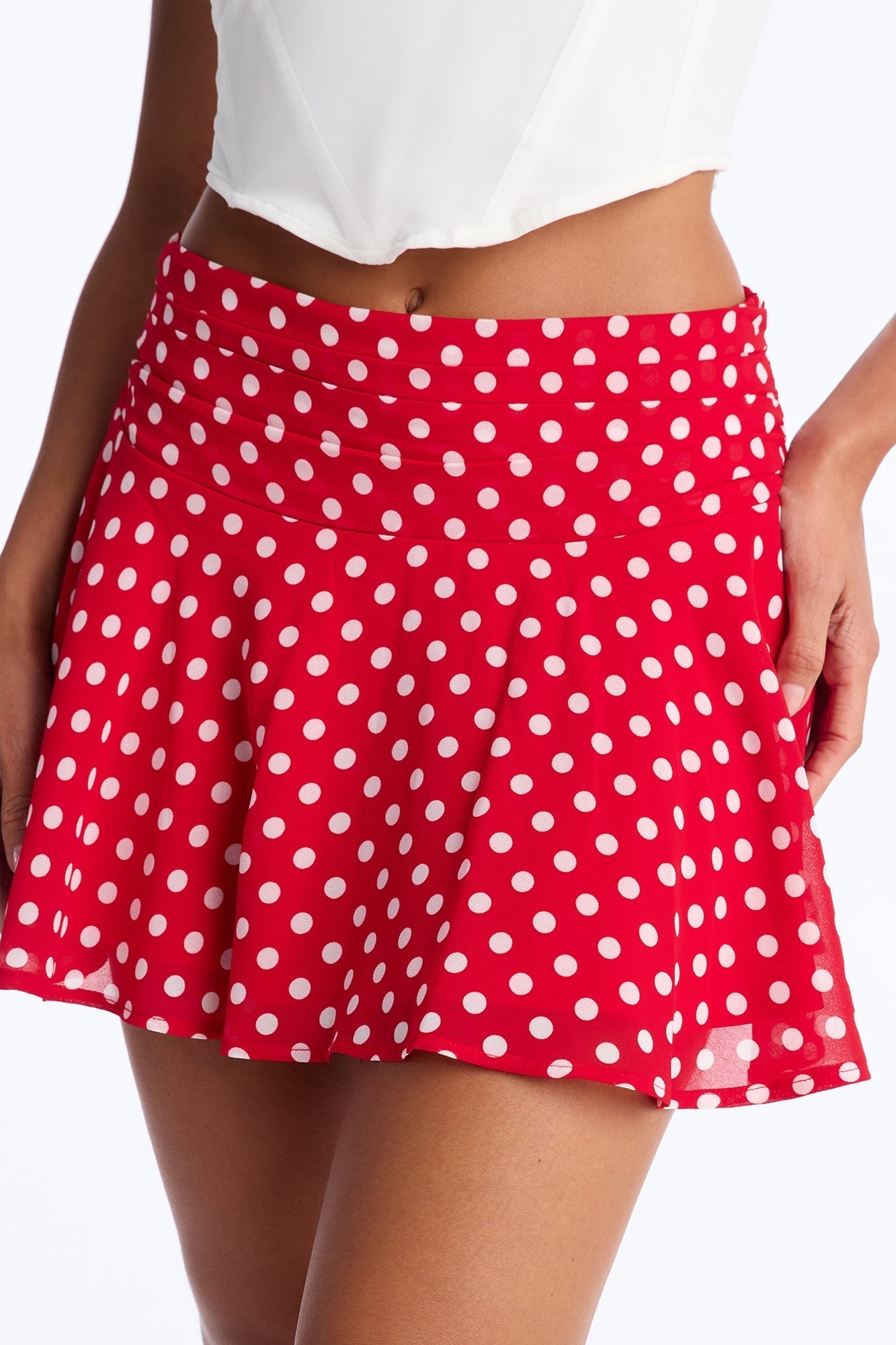 Emmie Chiffon Polka Dot Mini Skirt - Red/White
