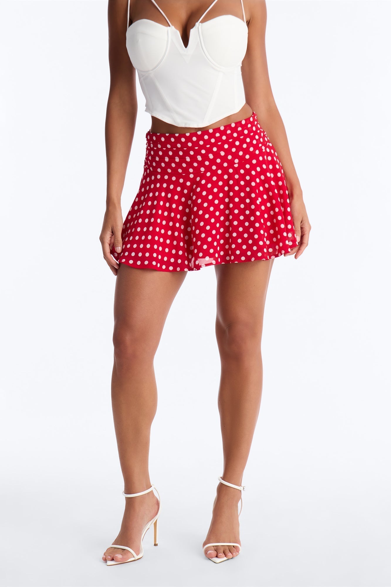 Emmie Chiffon Polka Dot Mini Skirt - Red/White