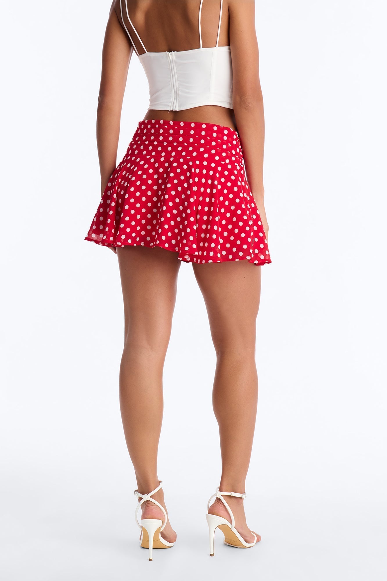 Emmie Chiffon Polka Dot Mini Skirt - Red/White