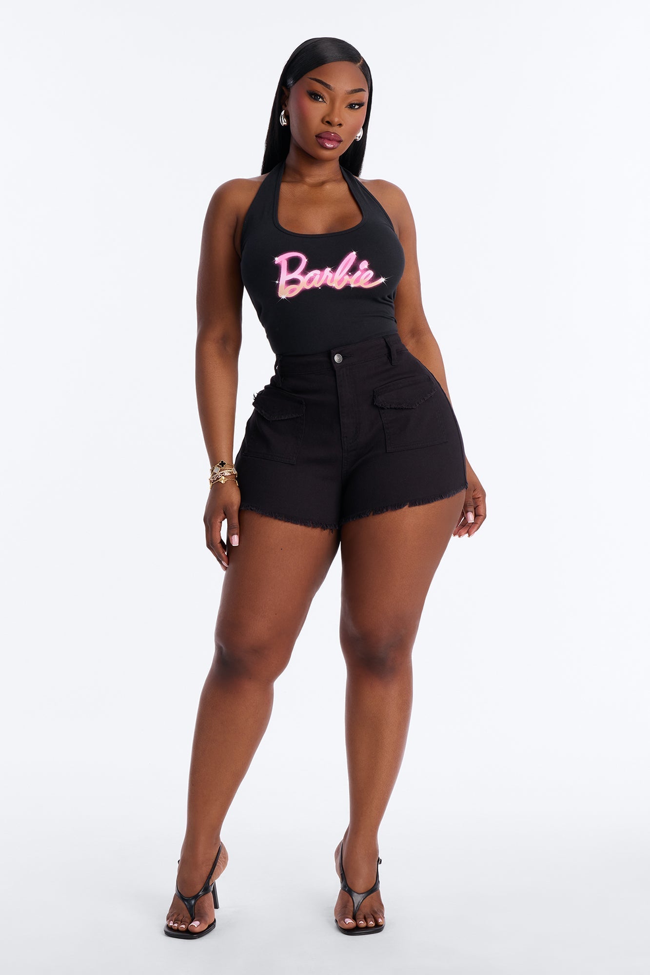Call The Shots Stretch Denim Cut Off Shorts - Black