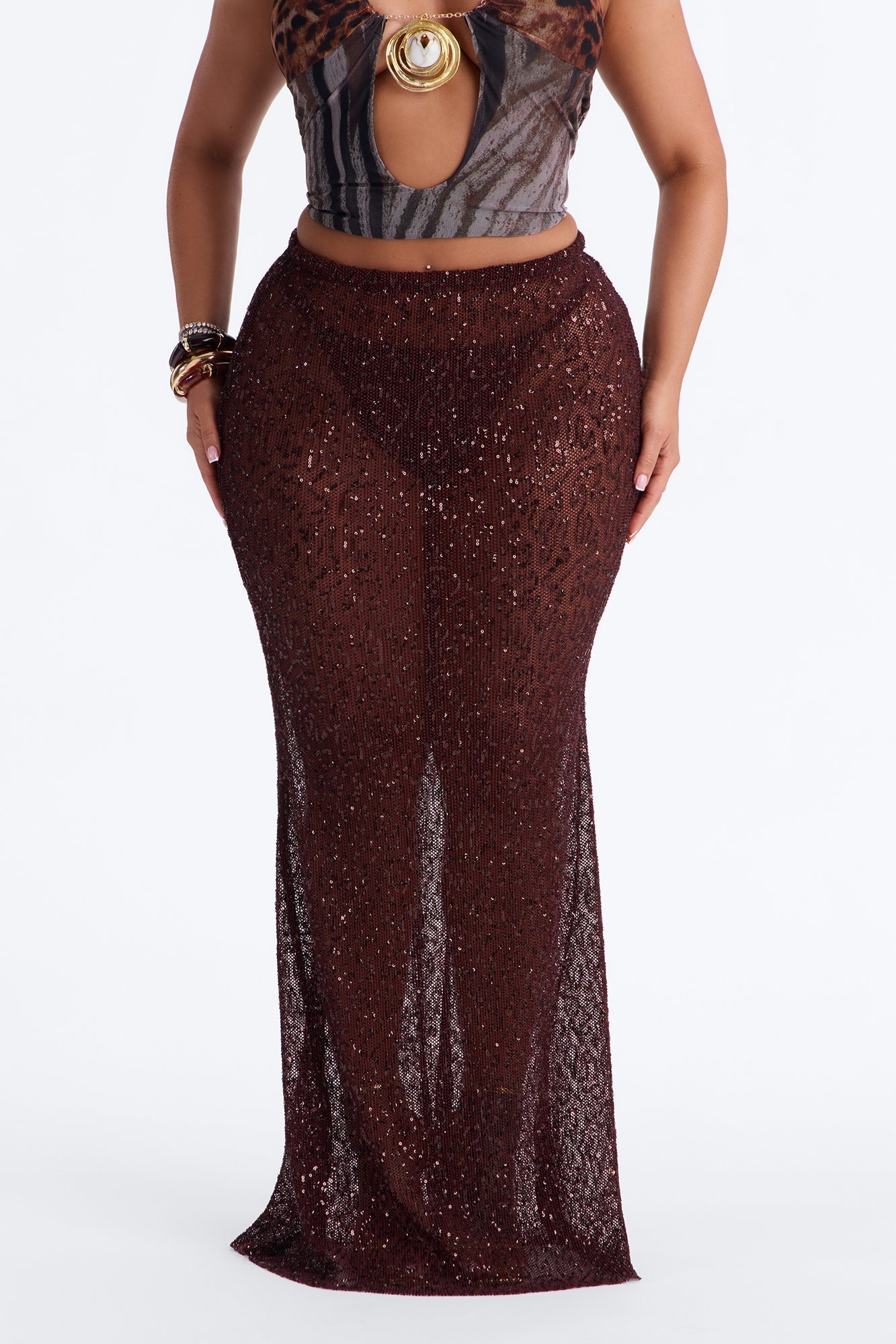 Lost In Paradise Sequin Maxi Skirt - Chocolate
