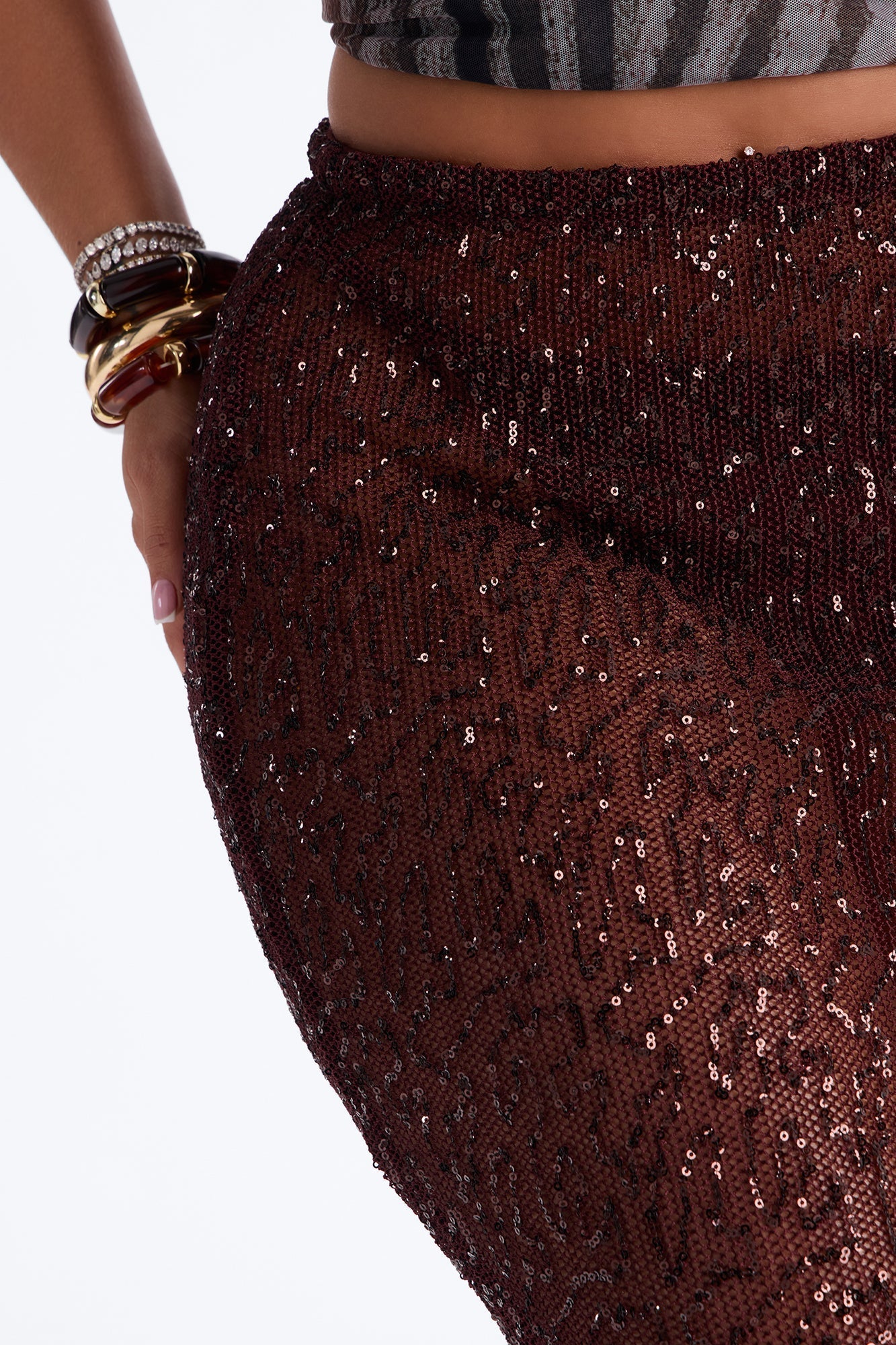 Lost In Paradise Sequin Maxi Skirt - Chocolate