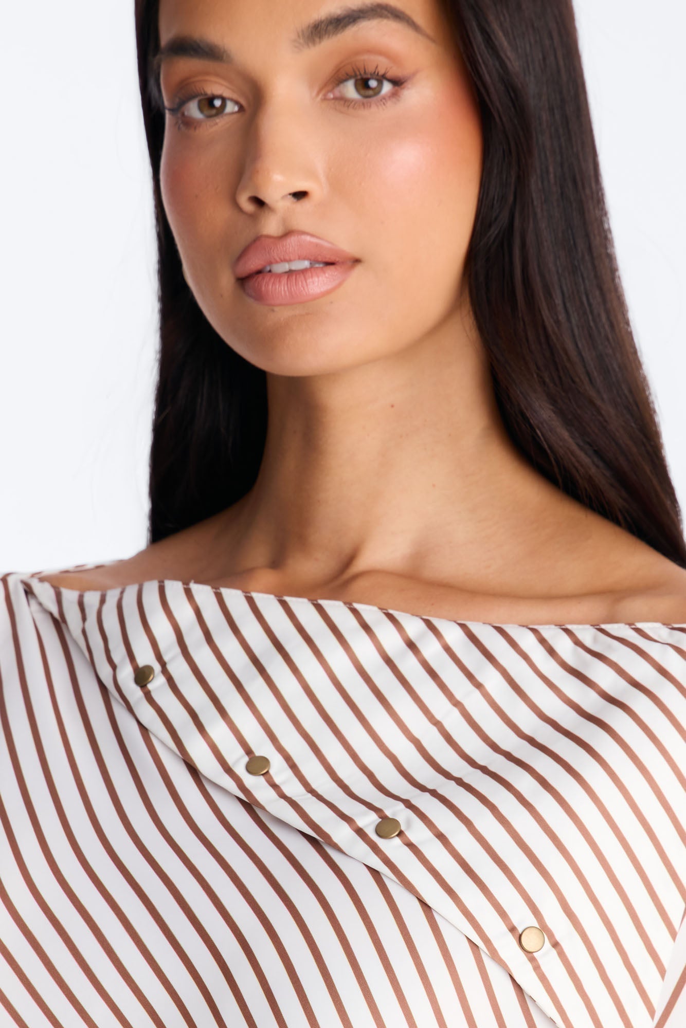 Shelly Striped Satin Mini Dress - Taupe/combo