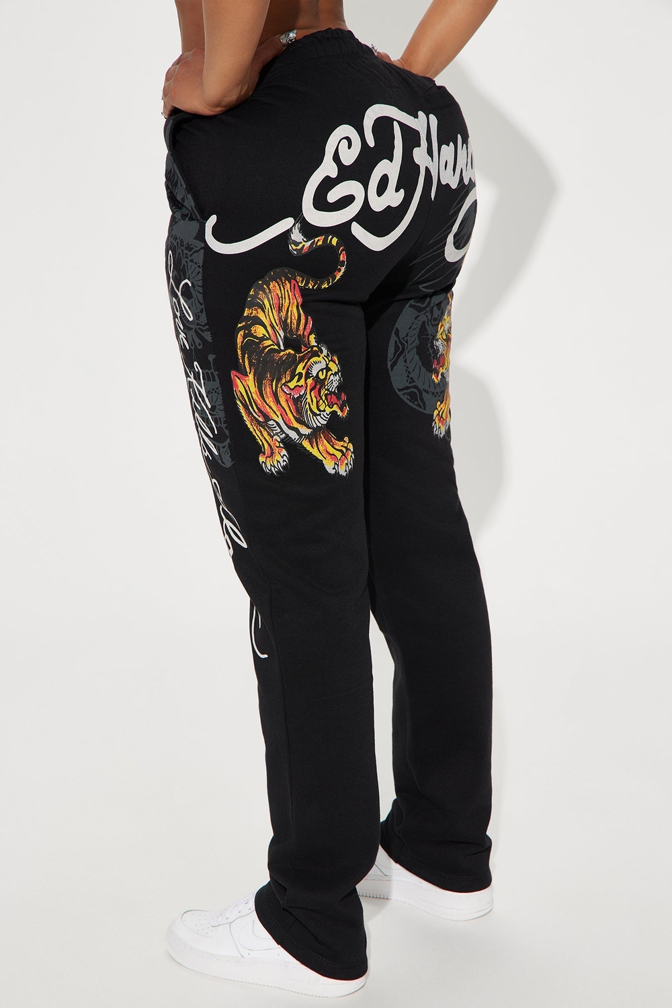 Ed Hardy Crawling Tigers Wide Leg Pant - Black