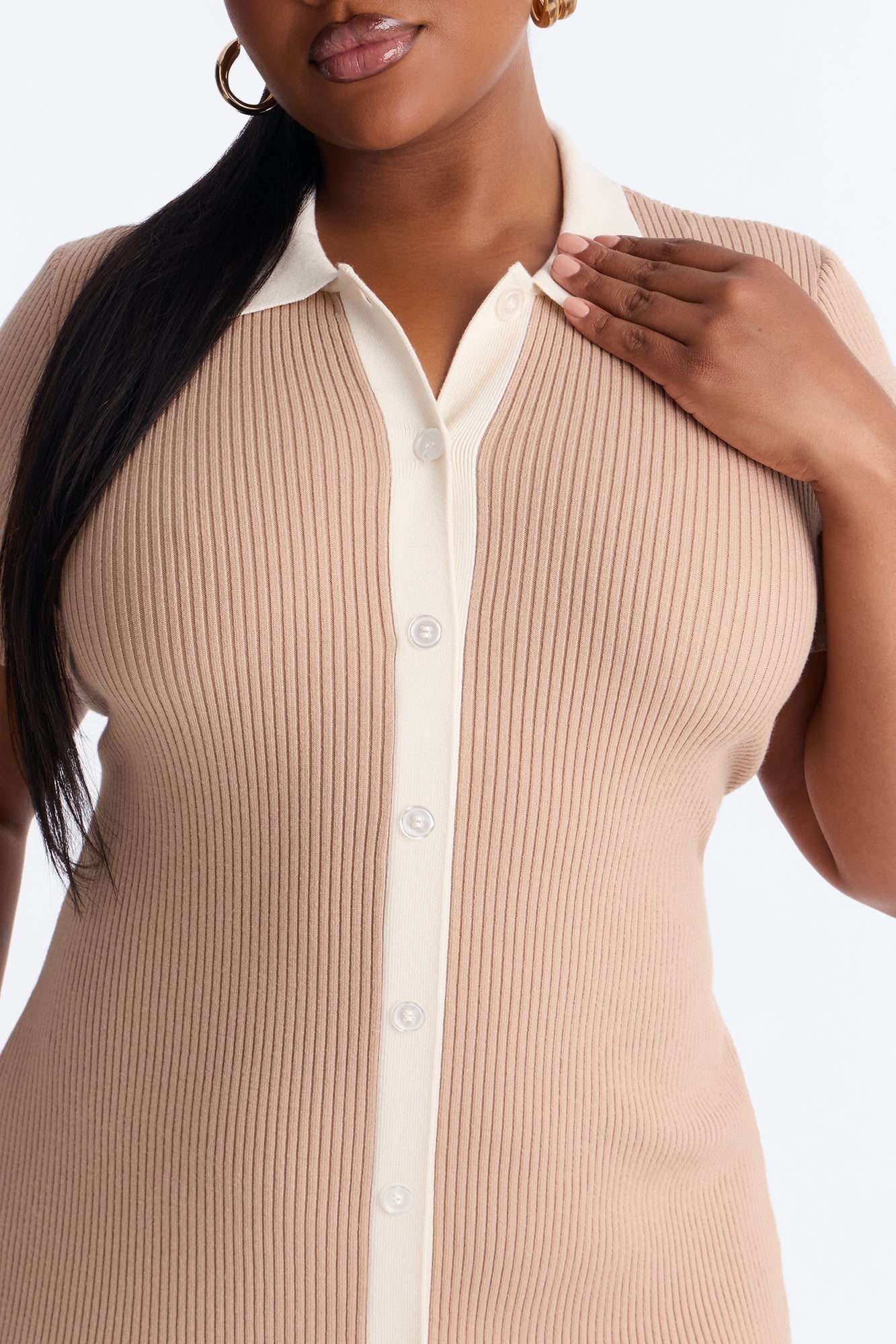Ciao Bella Short Sleeve Sweater Midi Dress - Mocha/combo