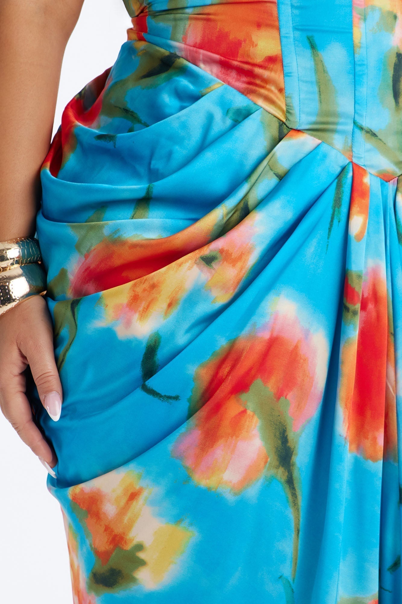 Nylah Corset Tie Dye Satin Maxi Dress - Blue/combo