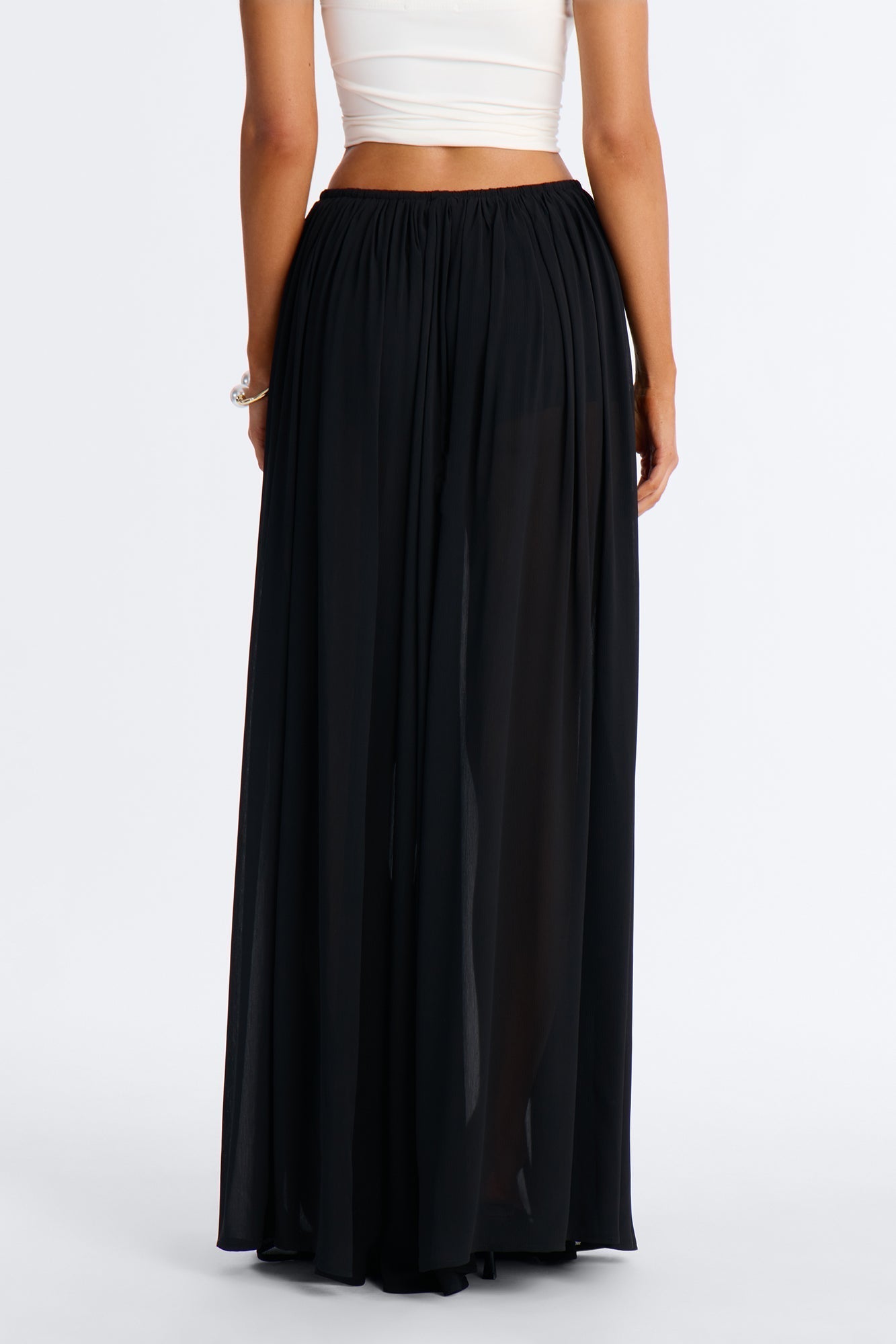 Moonlight Romantic Low Rise Chiffon Maxi Skirt - Black