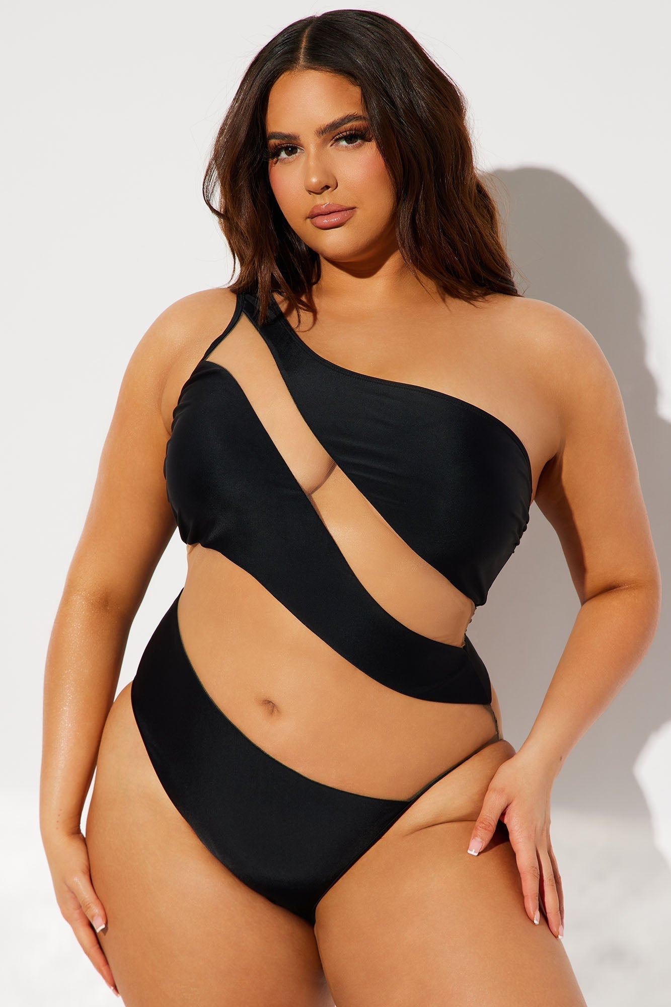 Island Hideout Cutout Mesh One Piece Swimsuit - Black