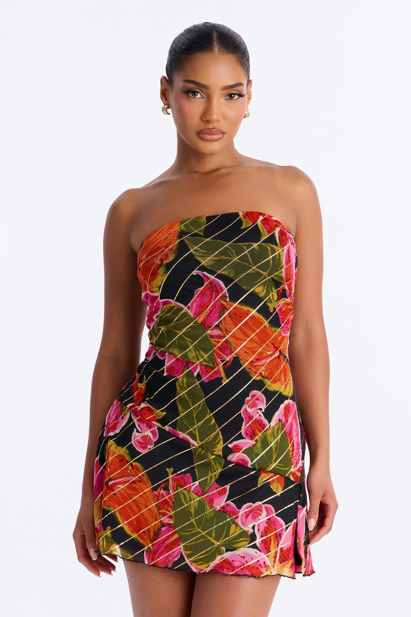Fiona Strapless Mesh Mini Dress - Pink/combo
