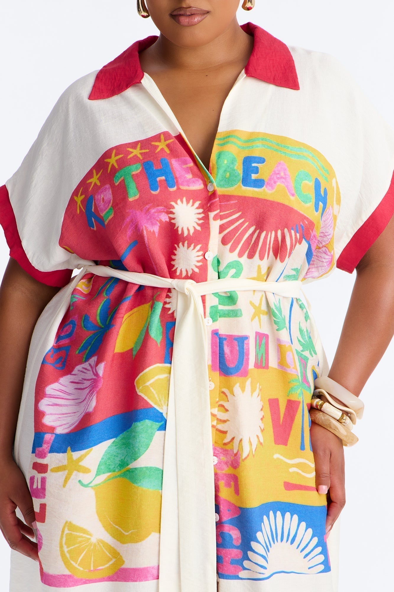 Elisa Printed Shirt Midi Dress - White/combo