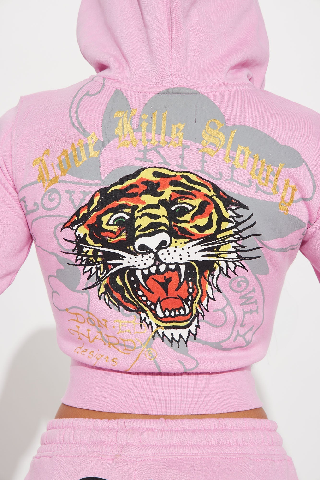 Ed Hardy Tiger Roar Zip Up Hoodie - Pink