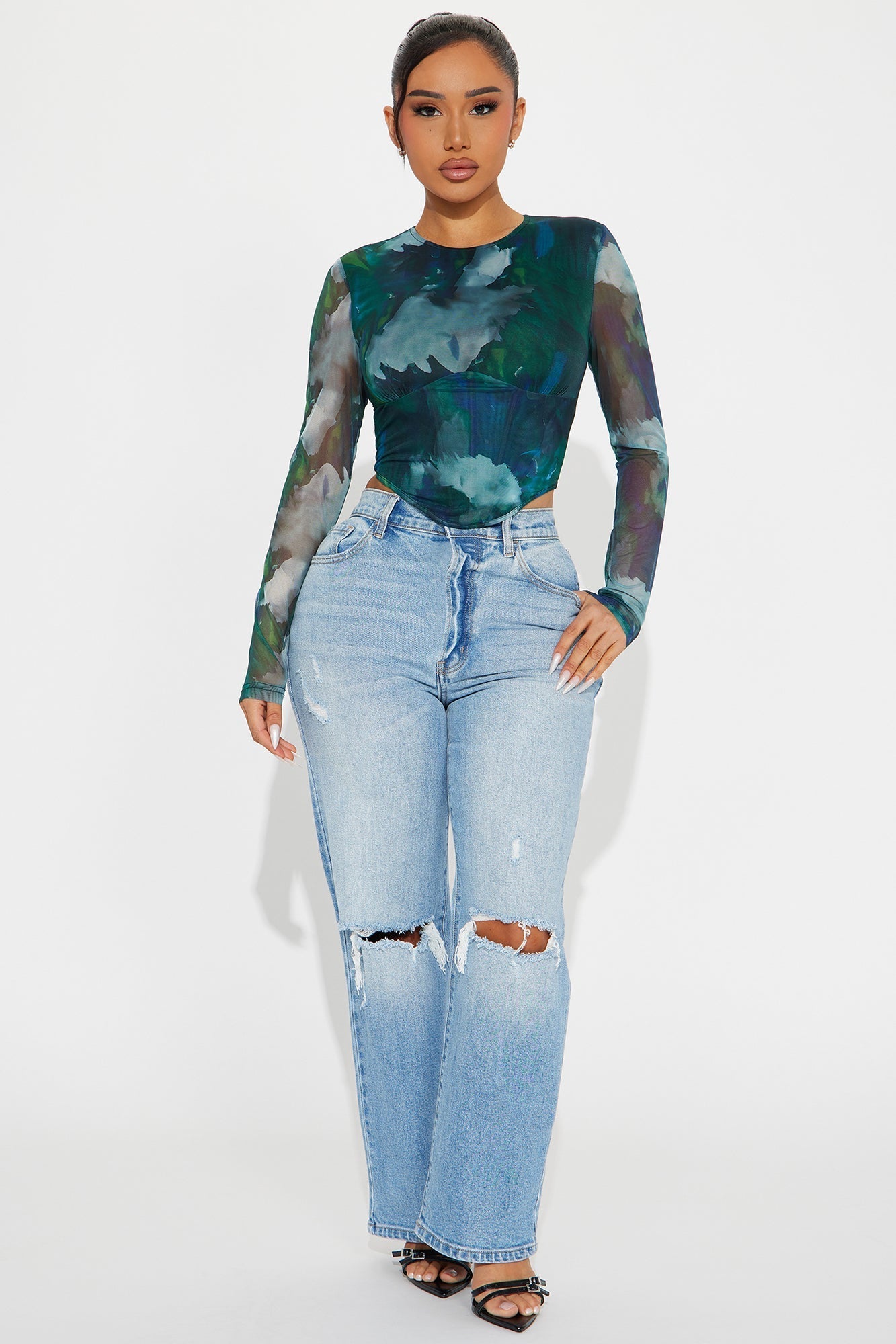 Natural Beauty Mesh Corset Top - Olive/combo