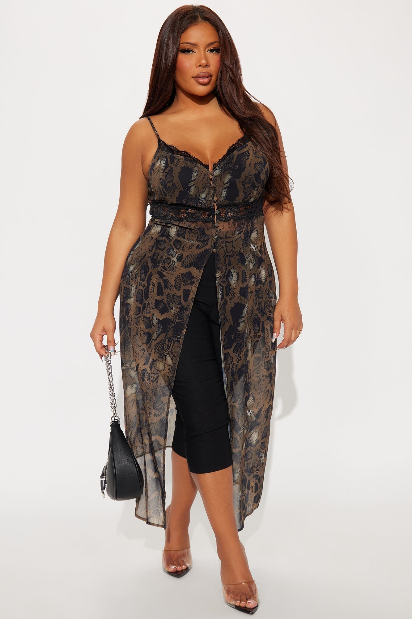 Keep A Secret Snake Print Chiffon Maxi Top - Brown/combo