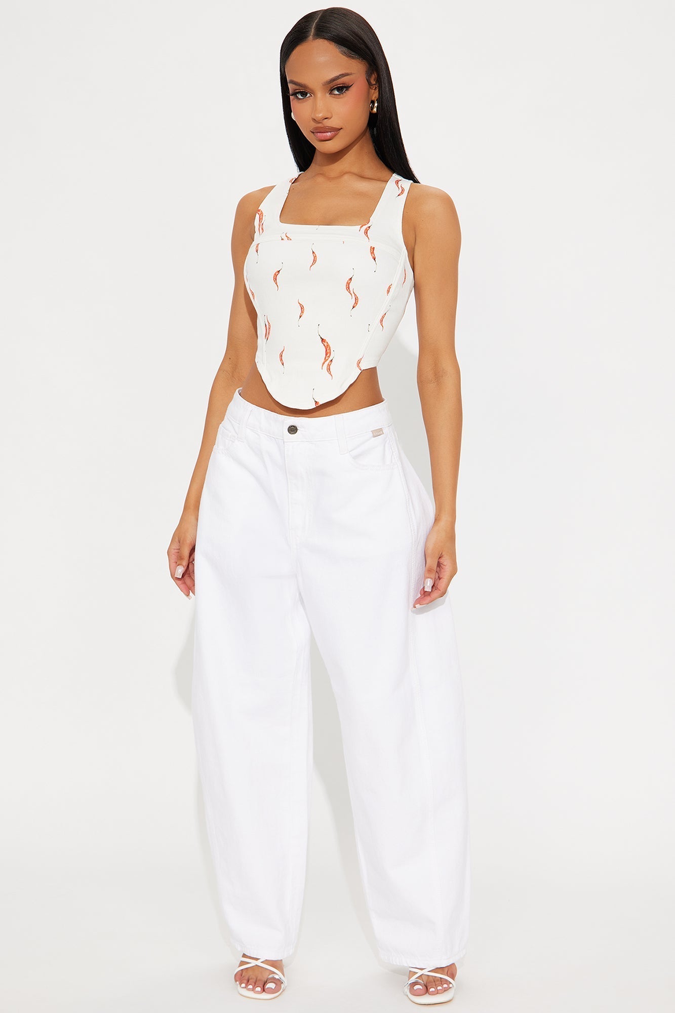 Twin Flames Chili Print Corset Top - Red/White