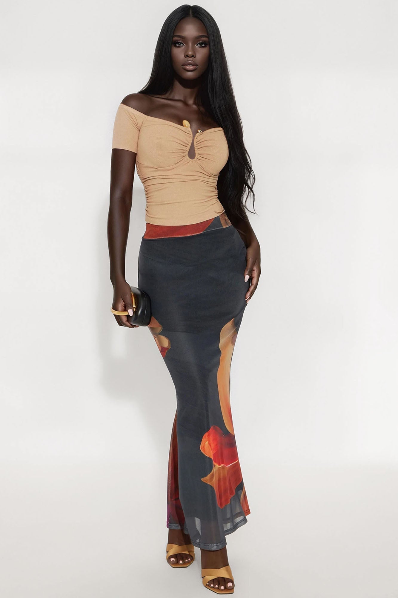 Valencia Off Shoulder Ruched Top - Mocha