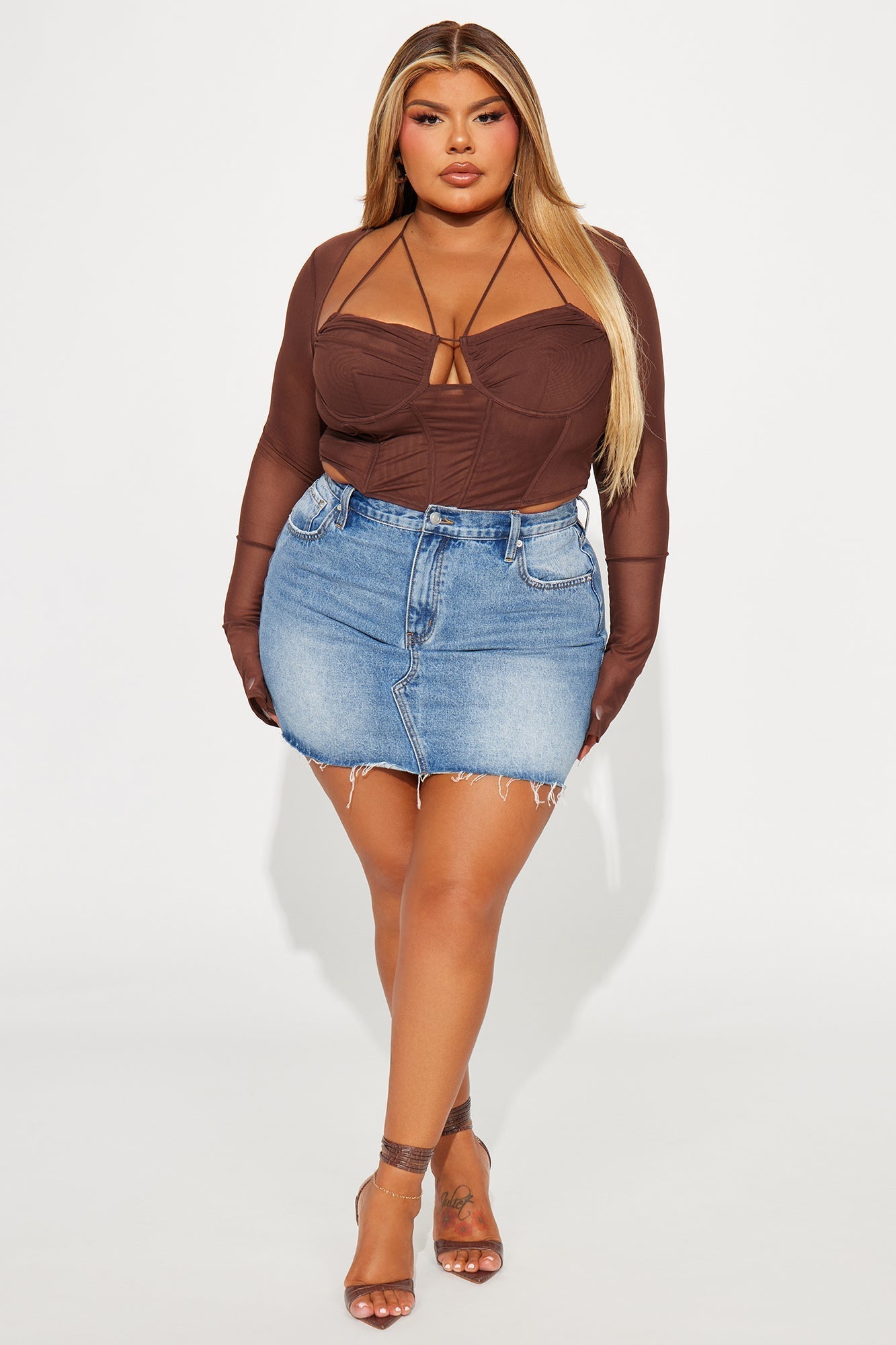 Melanie Mesh Corset Top - Brown
