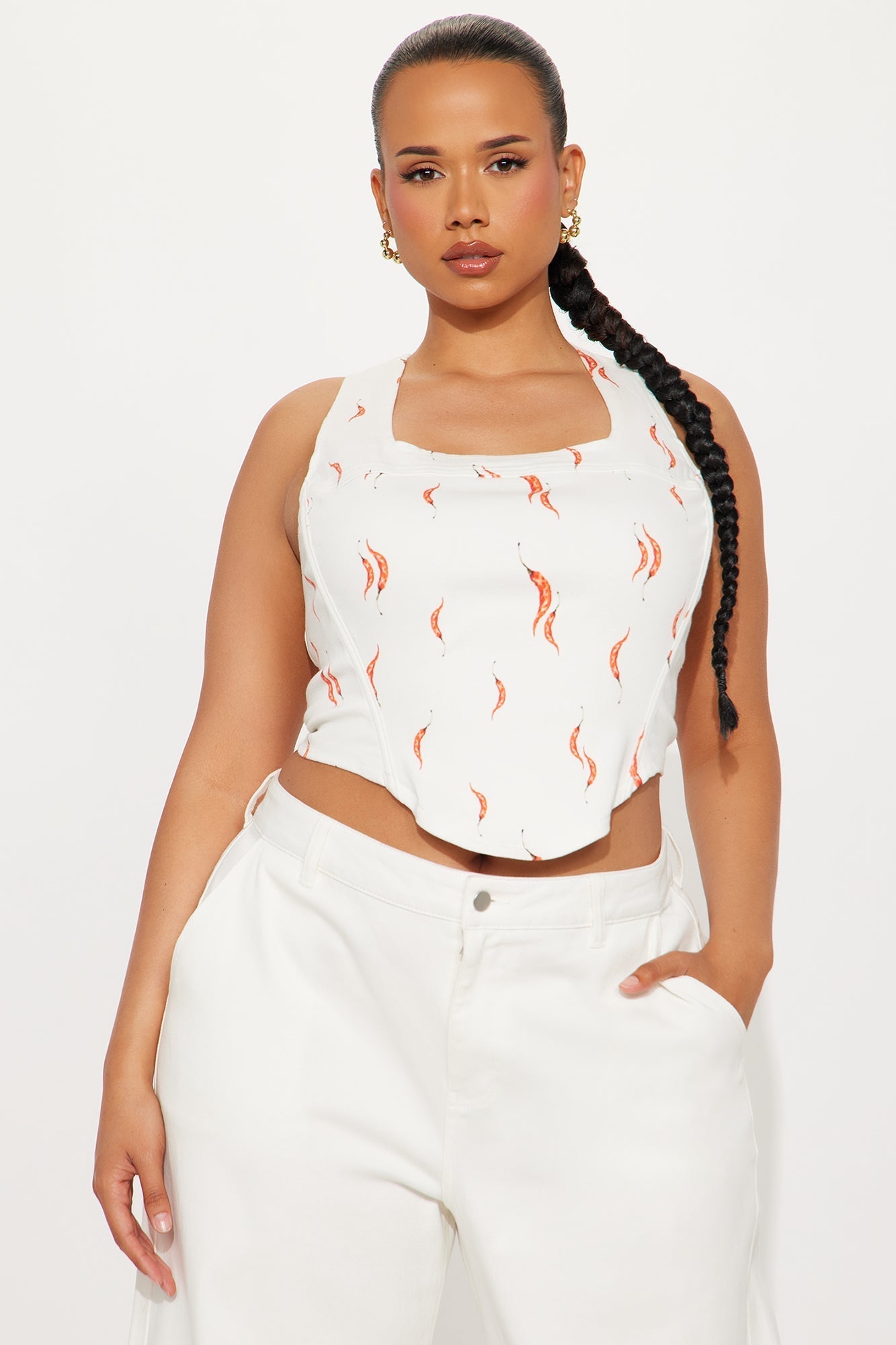 Twin Flames Chili Print Corset Top - Red/White