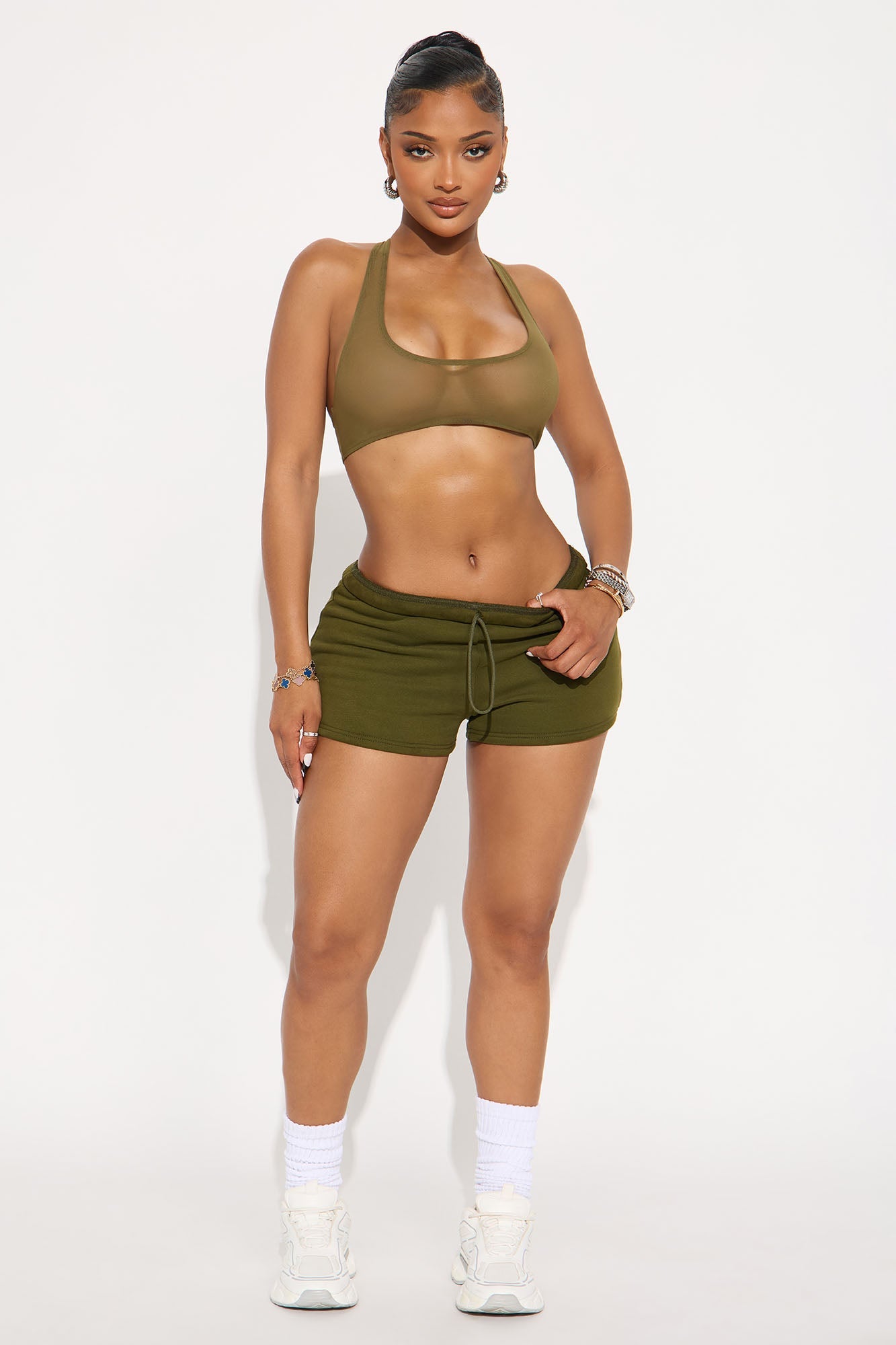 French Terry Drawstring Sweat Shorts - Olive