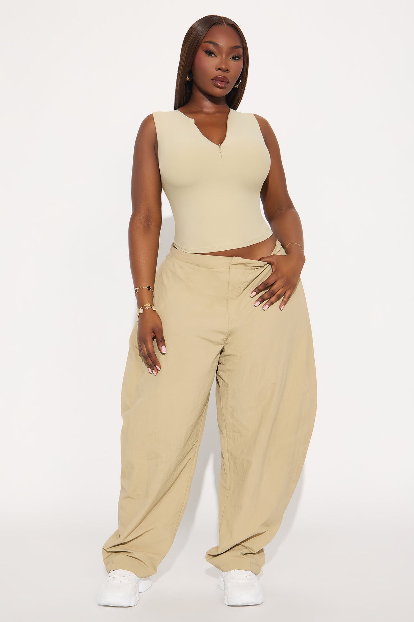 Second Skin Double Lined Zip Front Tank - Stone