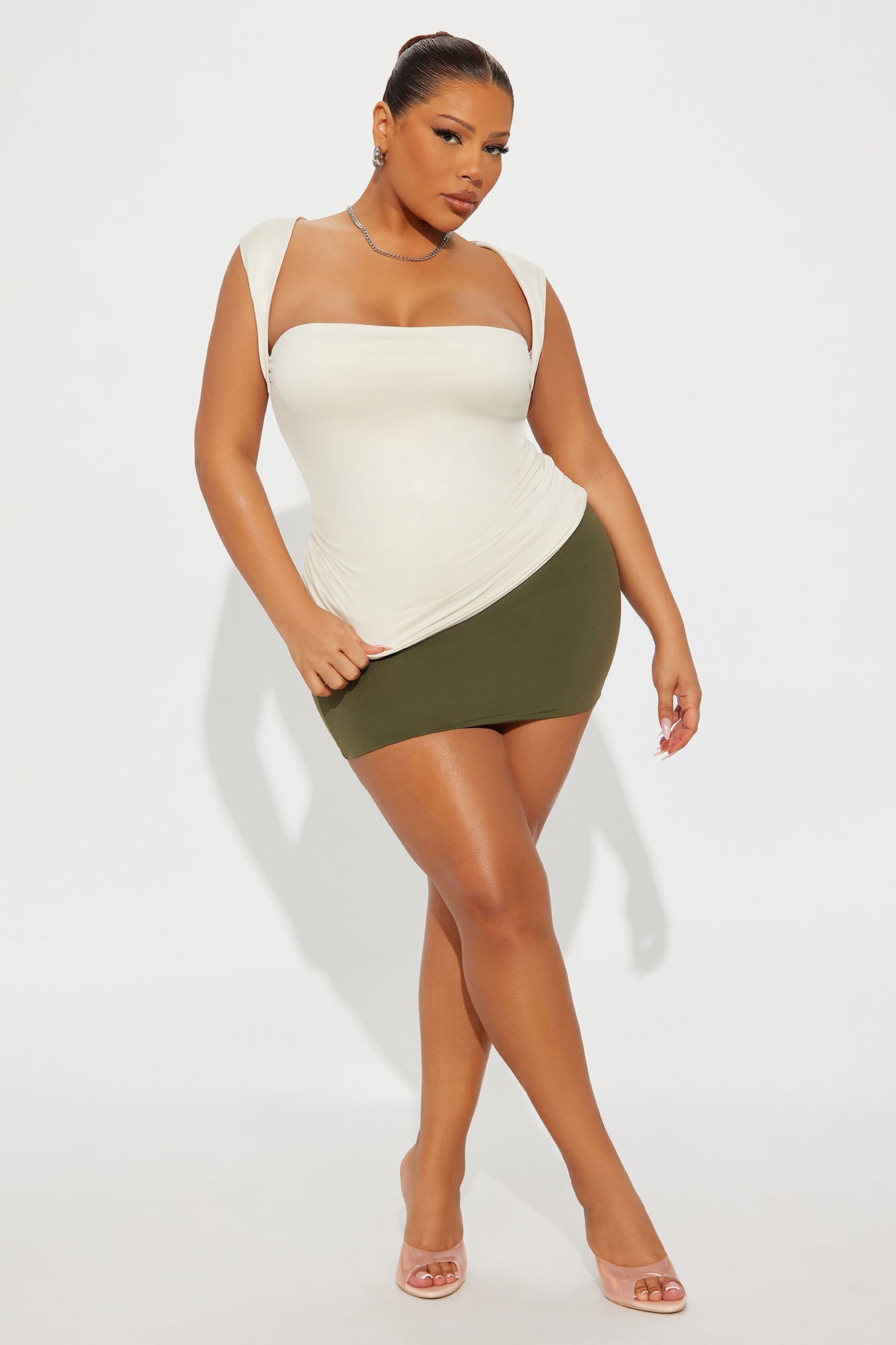 Contour Double Lined Straight Neck Tank Top - Bone