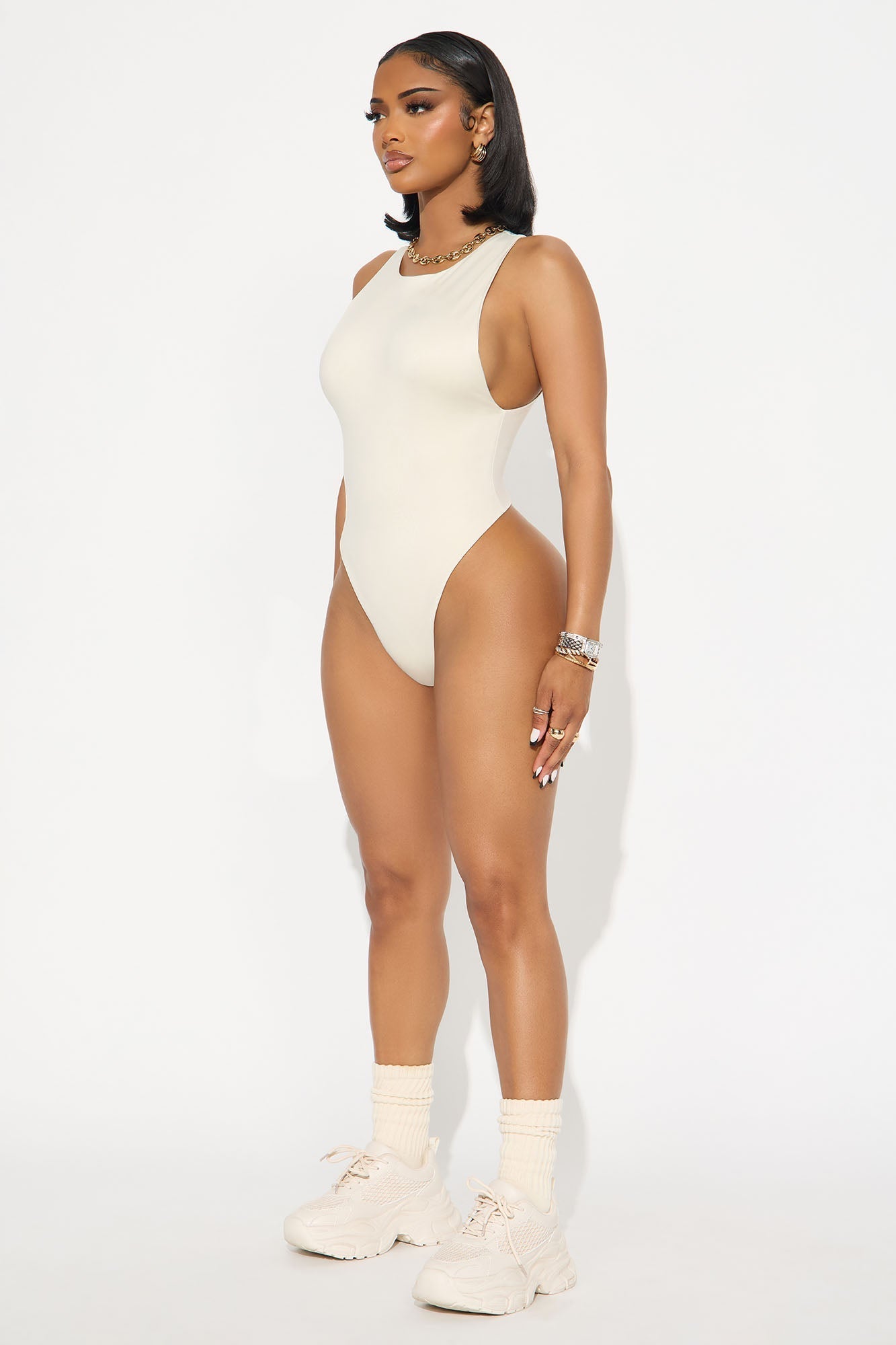 Contour Double Lined Scoop Neck Bodysuit - Bone