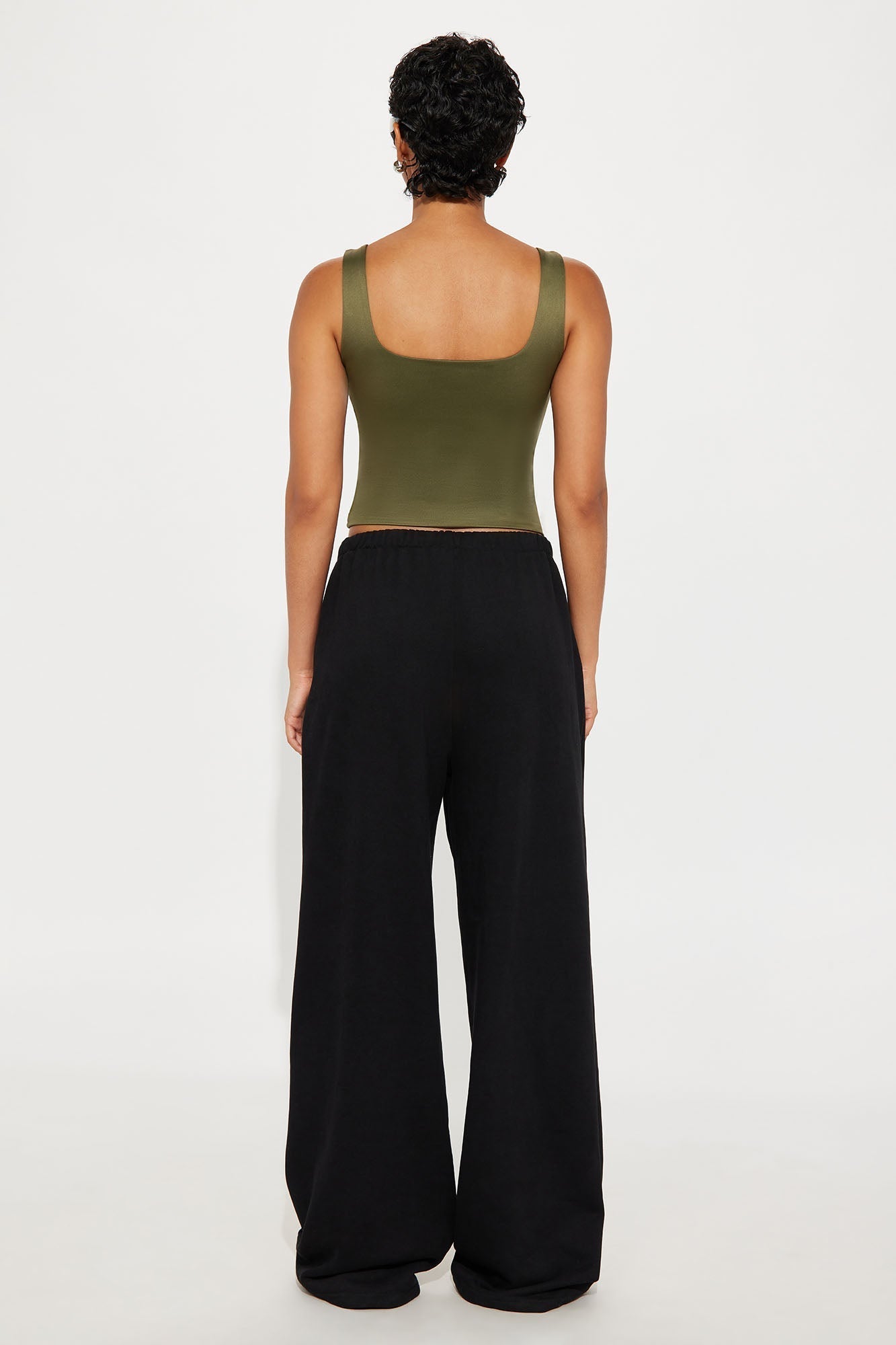 Contour Double Lined Square Neck Tank Top - Military Green