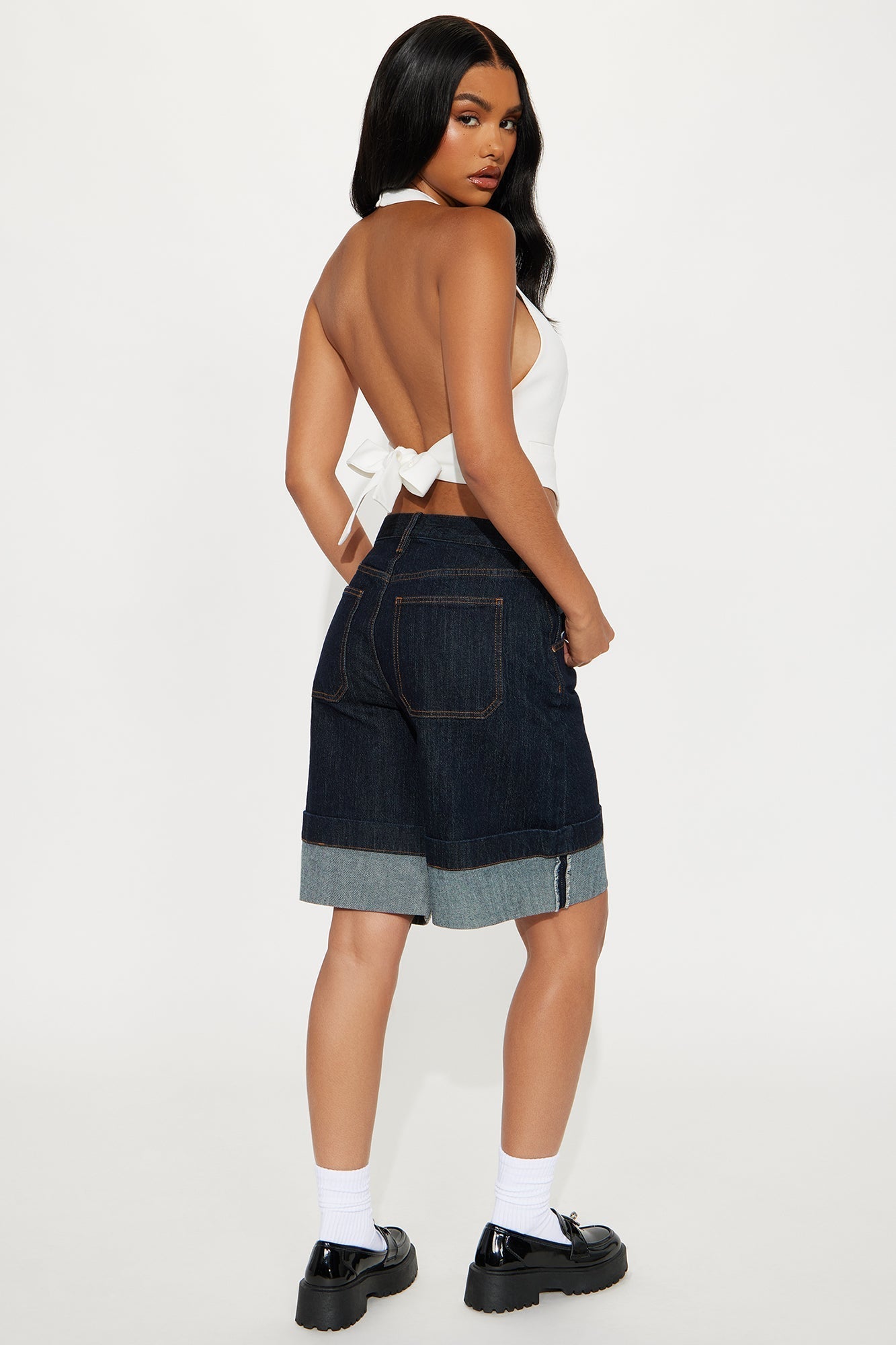 Kennedy Cuffed Bermuda Denim Shorts - Dark Wash