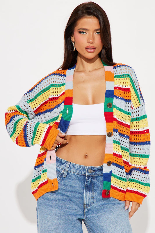 Standing Out Crochet Cardigan - Multi Color
