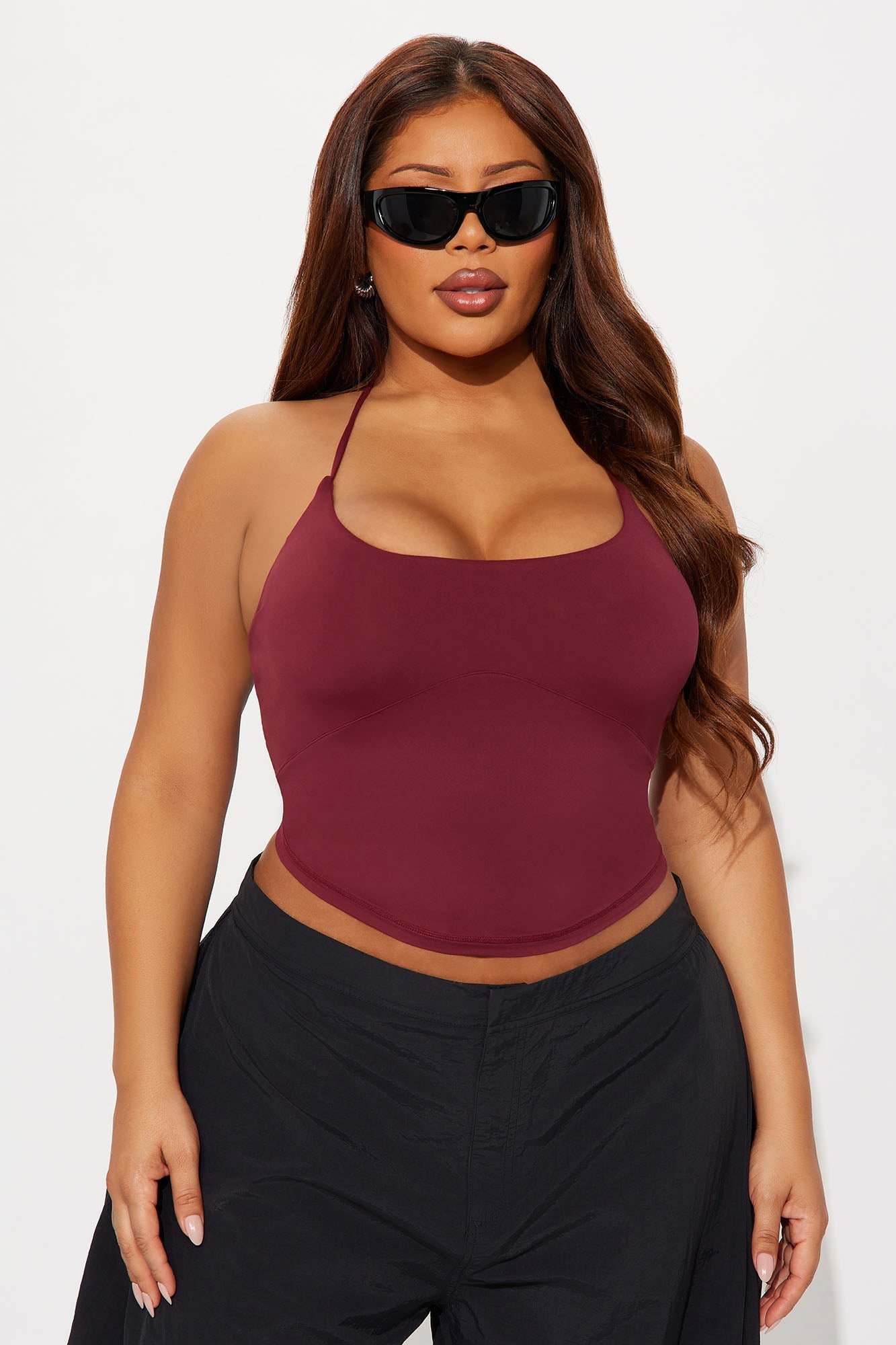 Second Skin Double Lined Cut Out Halter Top - Wine