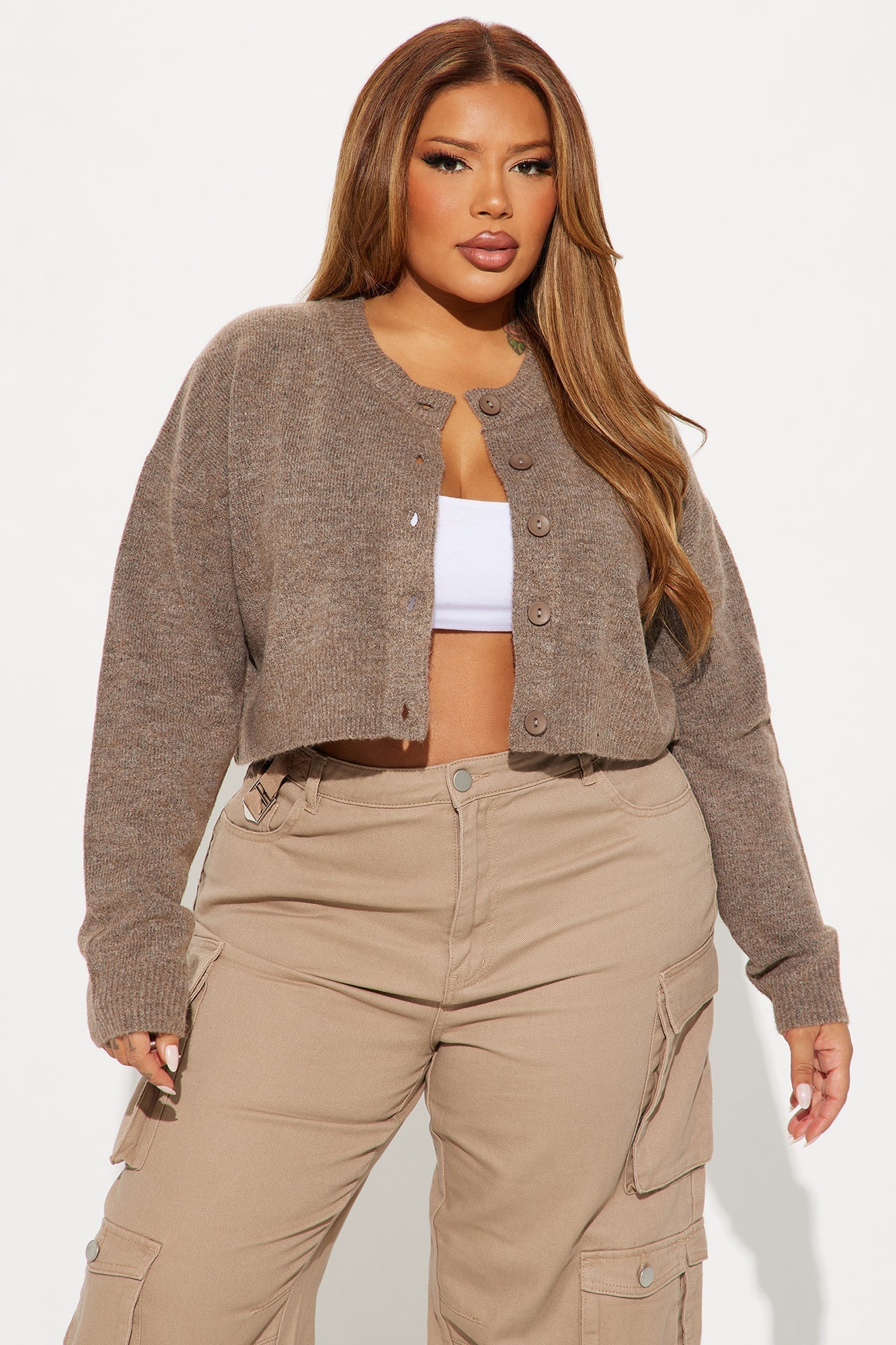 Central Park Cropped Cardigan - Brown