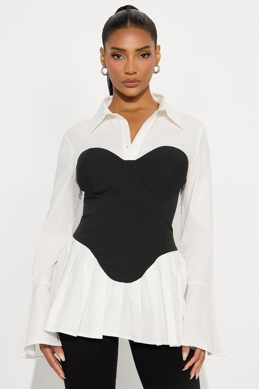 Layla Poplin Corset Top - Black/White