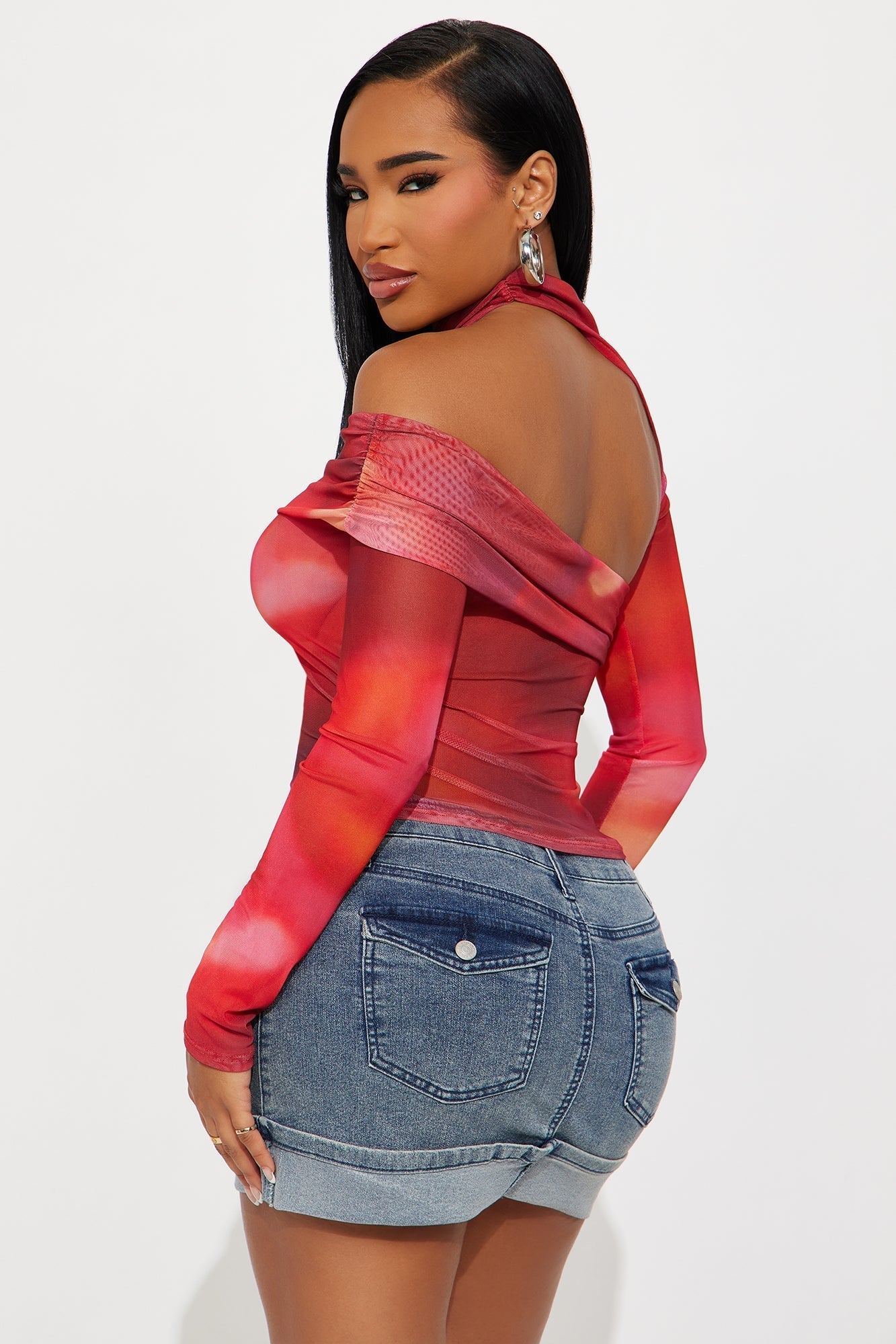 My Weakness Long Sleeve Mesh Top - Red/combo