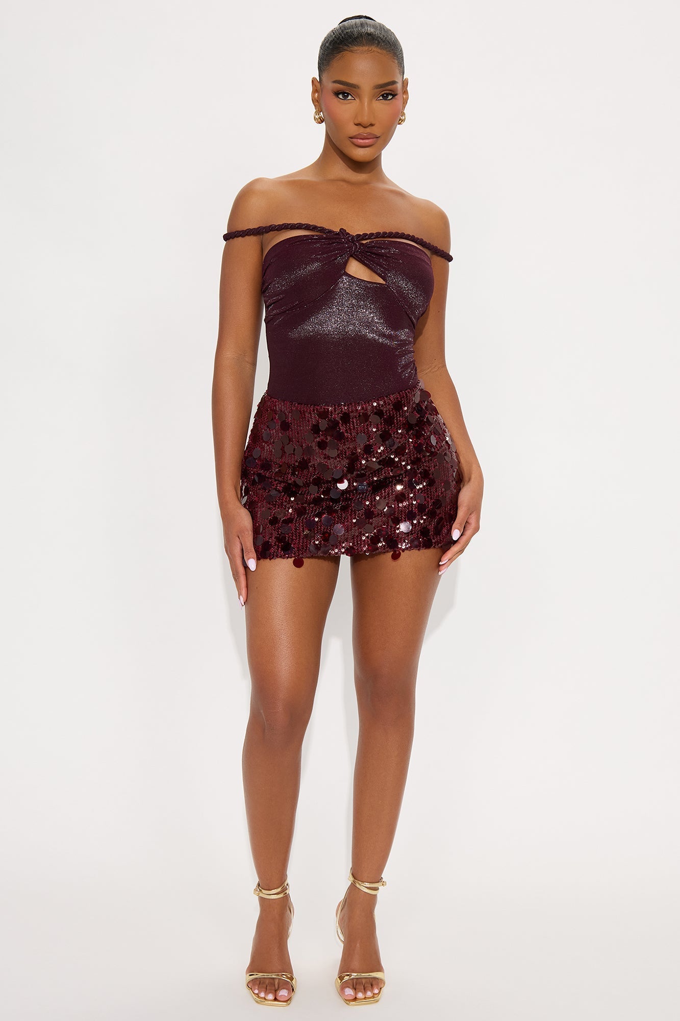 Miriam Twist Strap Off Shoulder Bodysuit - Burgundy